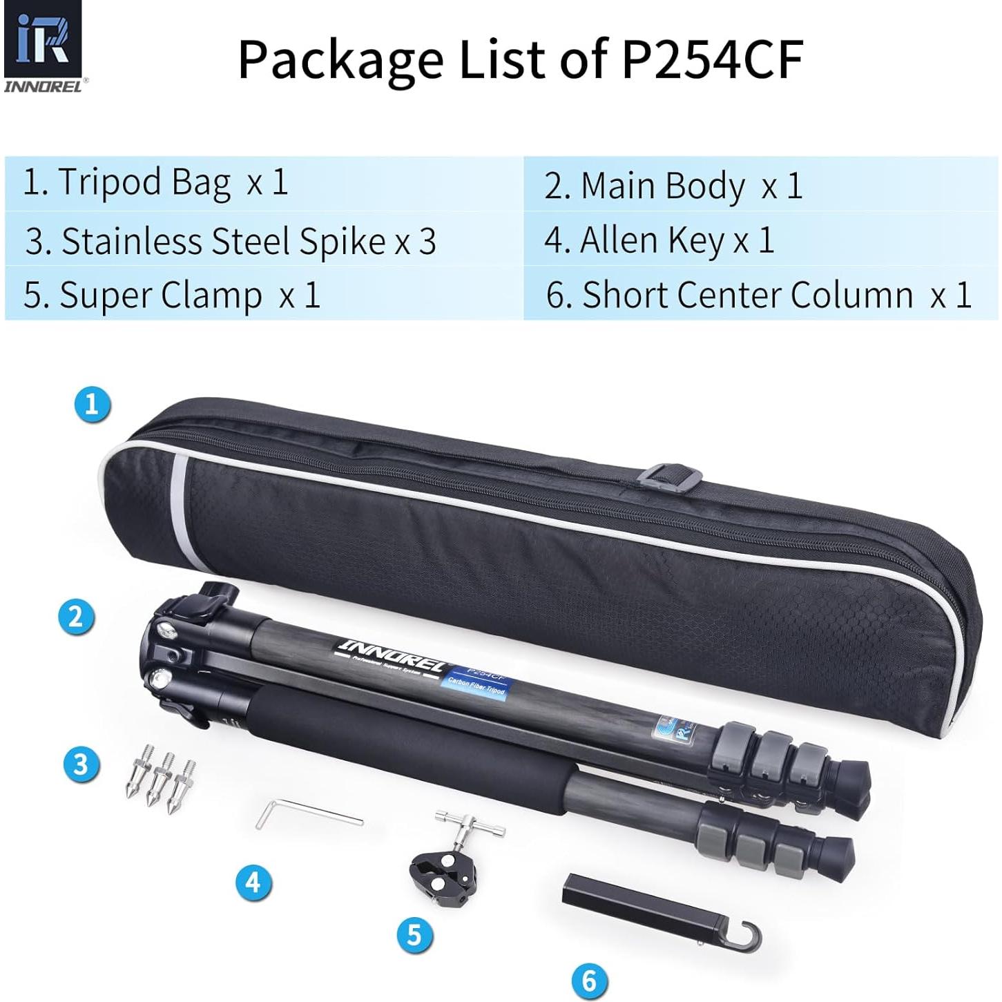Trípode de Viaje INNOREL P254CF 60" Fibra de Carbono 12kg