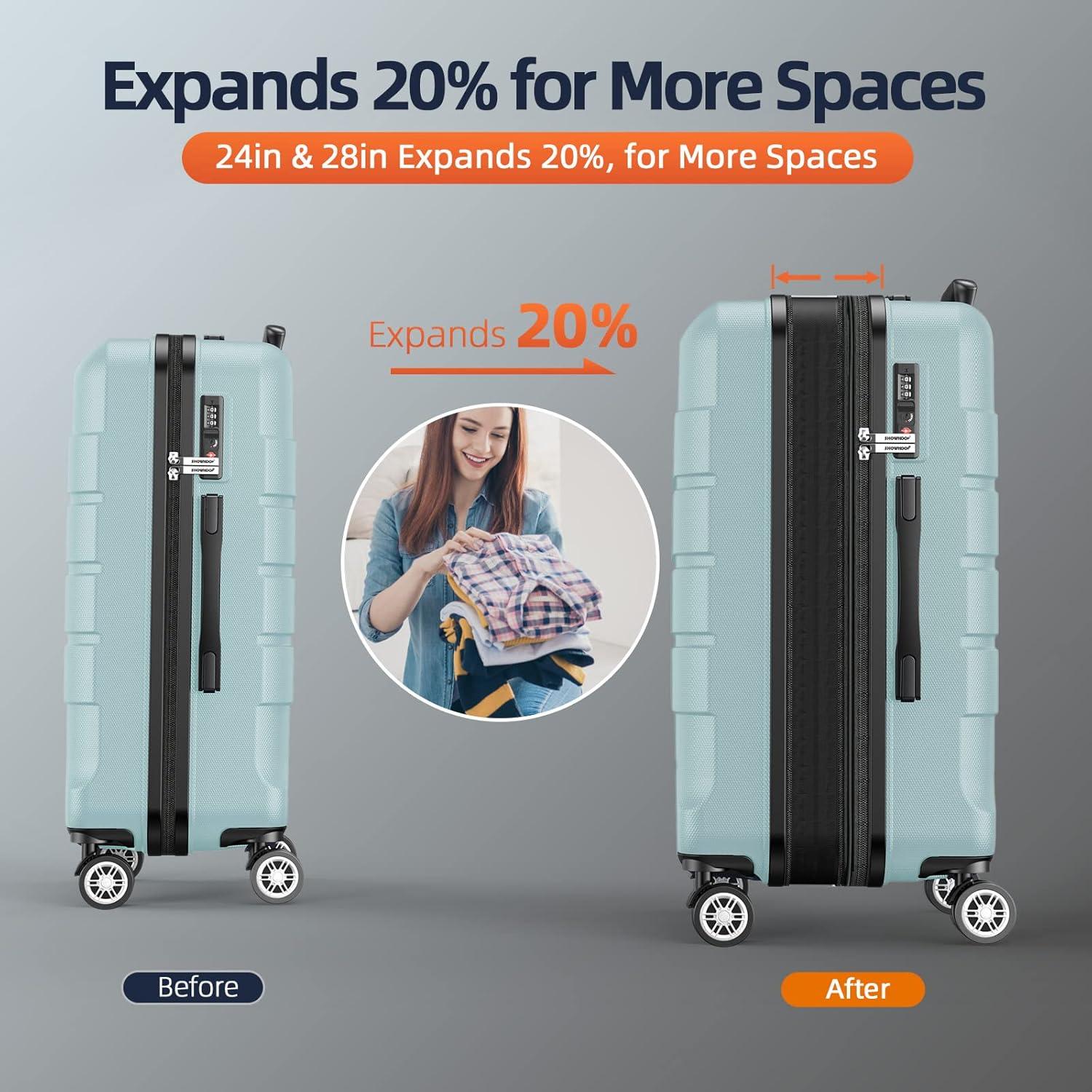 SHOWKOO Juego de Maletas Expandibles 20-28" Verde Menta