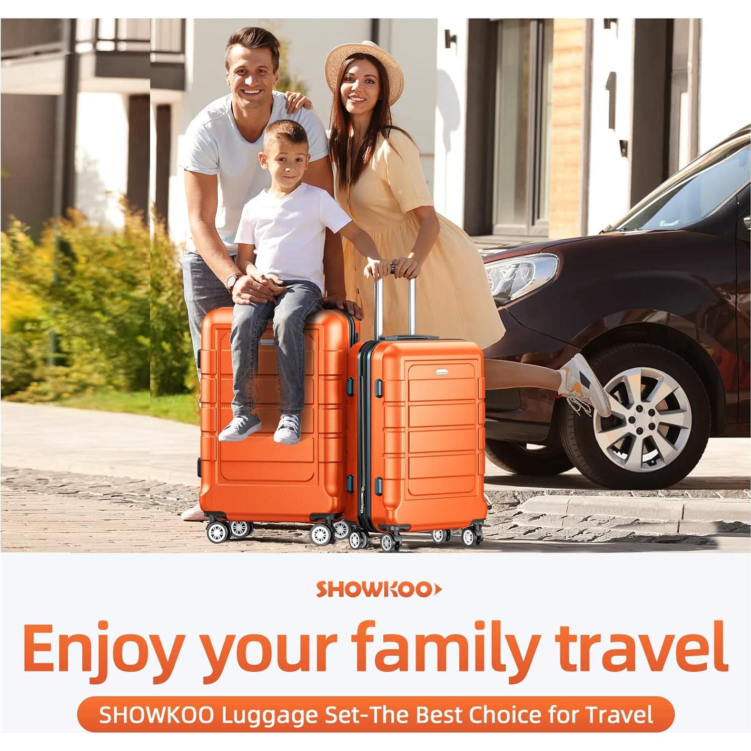 Juego de Maletas Expandibles SHOWKOO 4 Piezas Naranja 16-28"