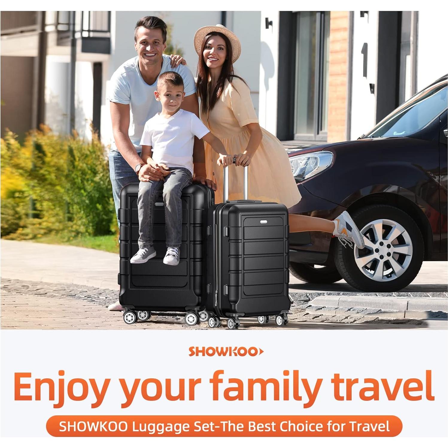 Juego de Maletas Expandibles SHOWKOO PC+ABS 20-24-28" Negro