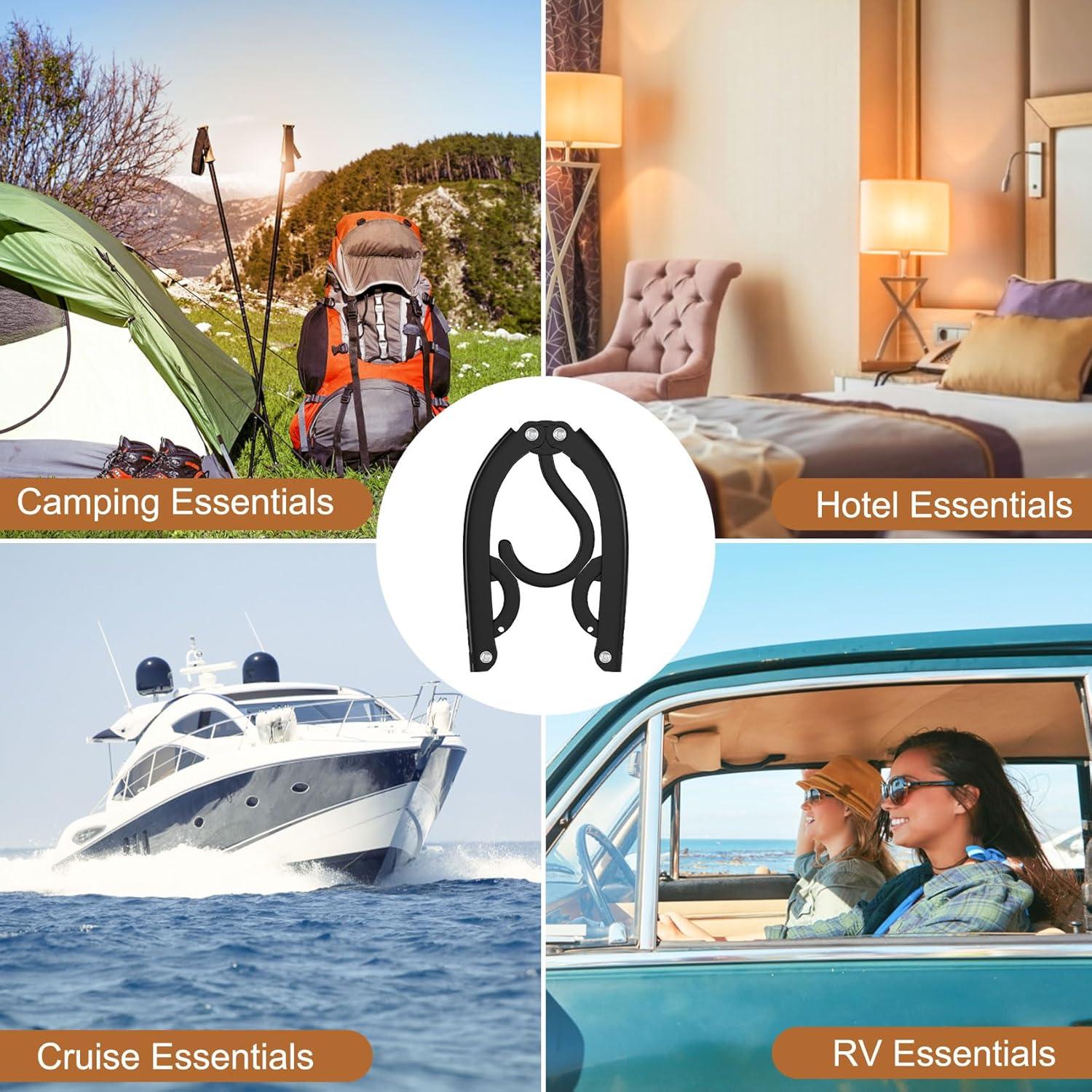 10 Perchas Portátiles de Viaje Plegables Eunhdet - Negro