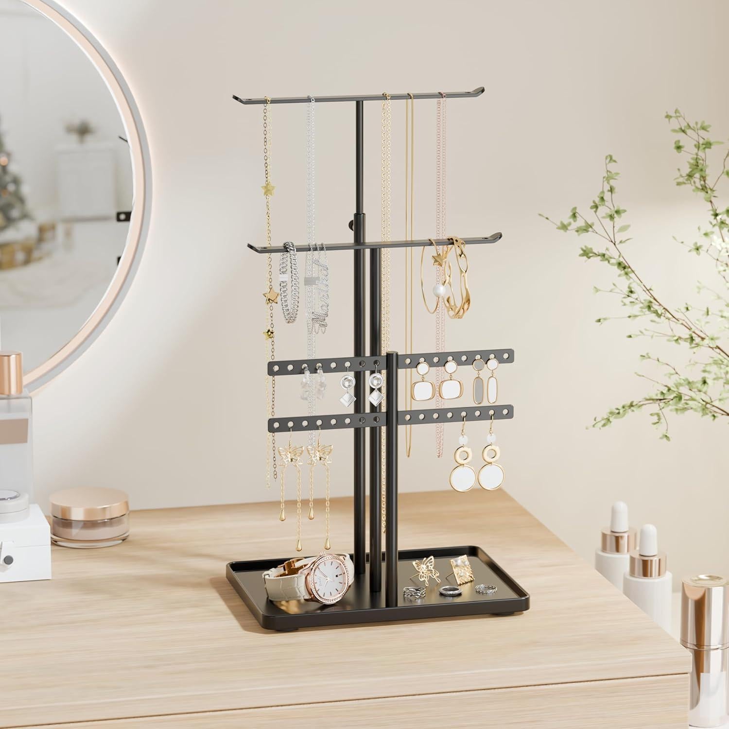 Soporte Organizador de Joyería Susswiff Ajustable 44 cm Metal Negro