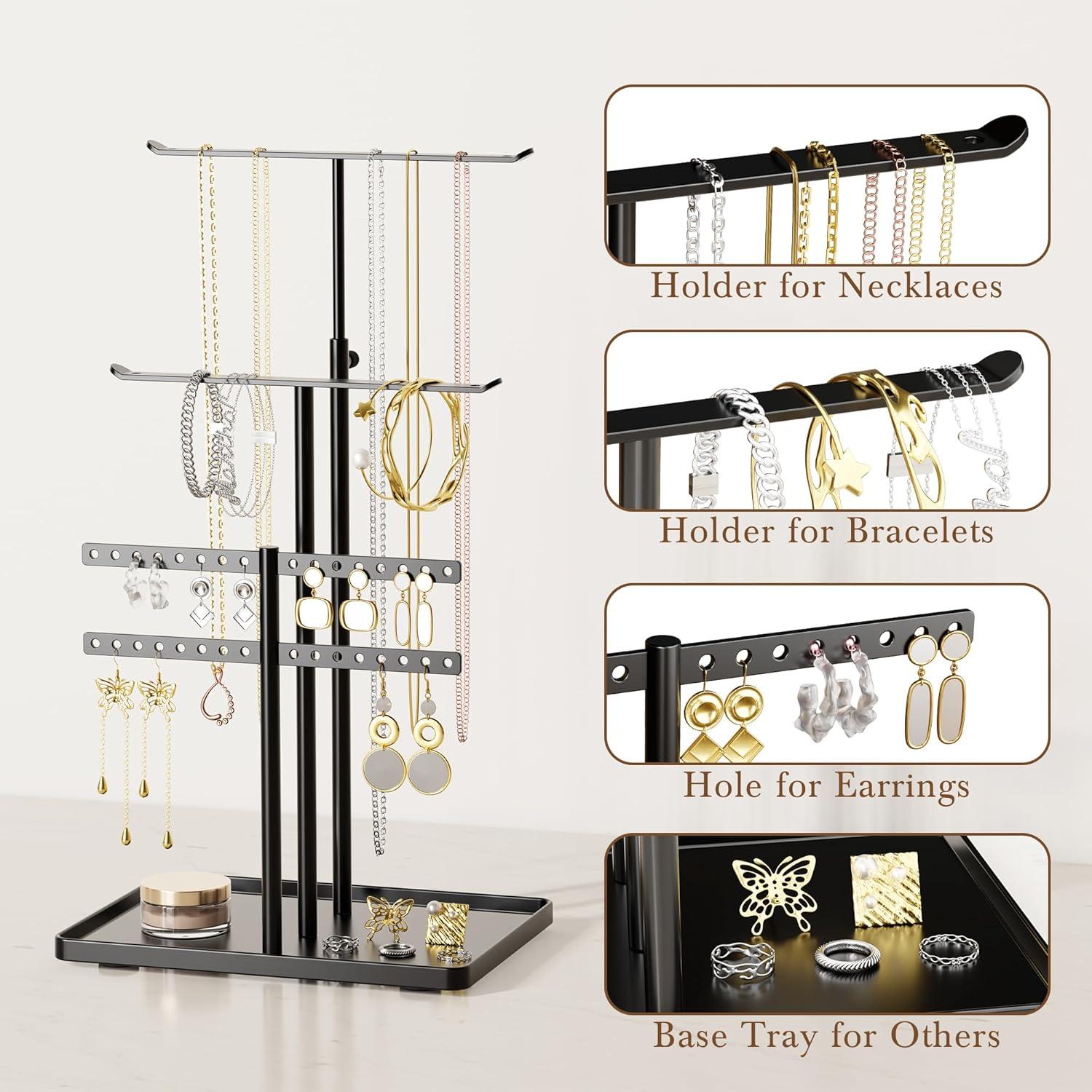 Soporte Organizador de Joyería Susswiff Ajustable 44 cm Metal Negro