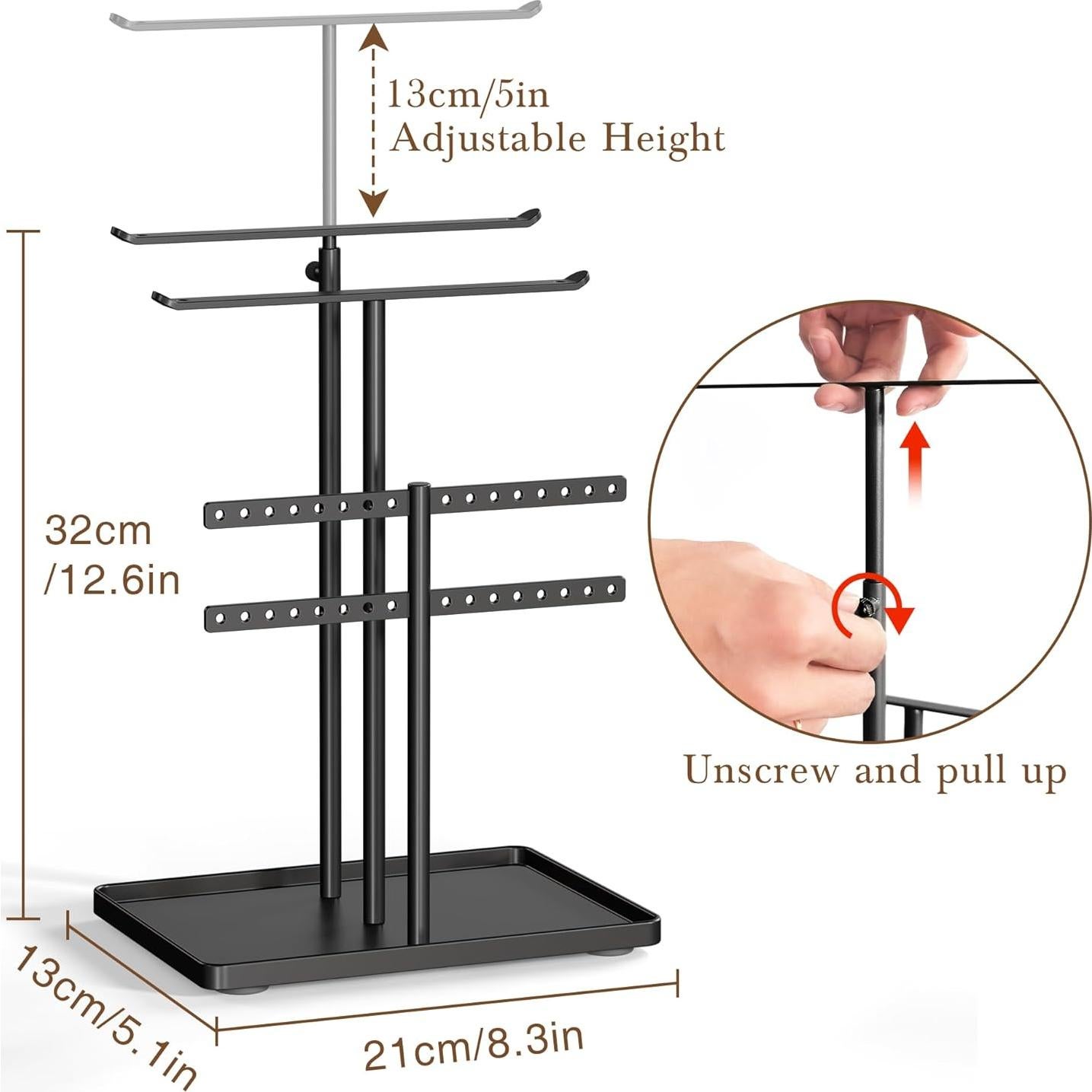 Soporte Organizador de Joyería Susswiff Ajustable 44 cm Metal Negro