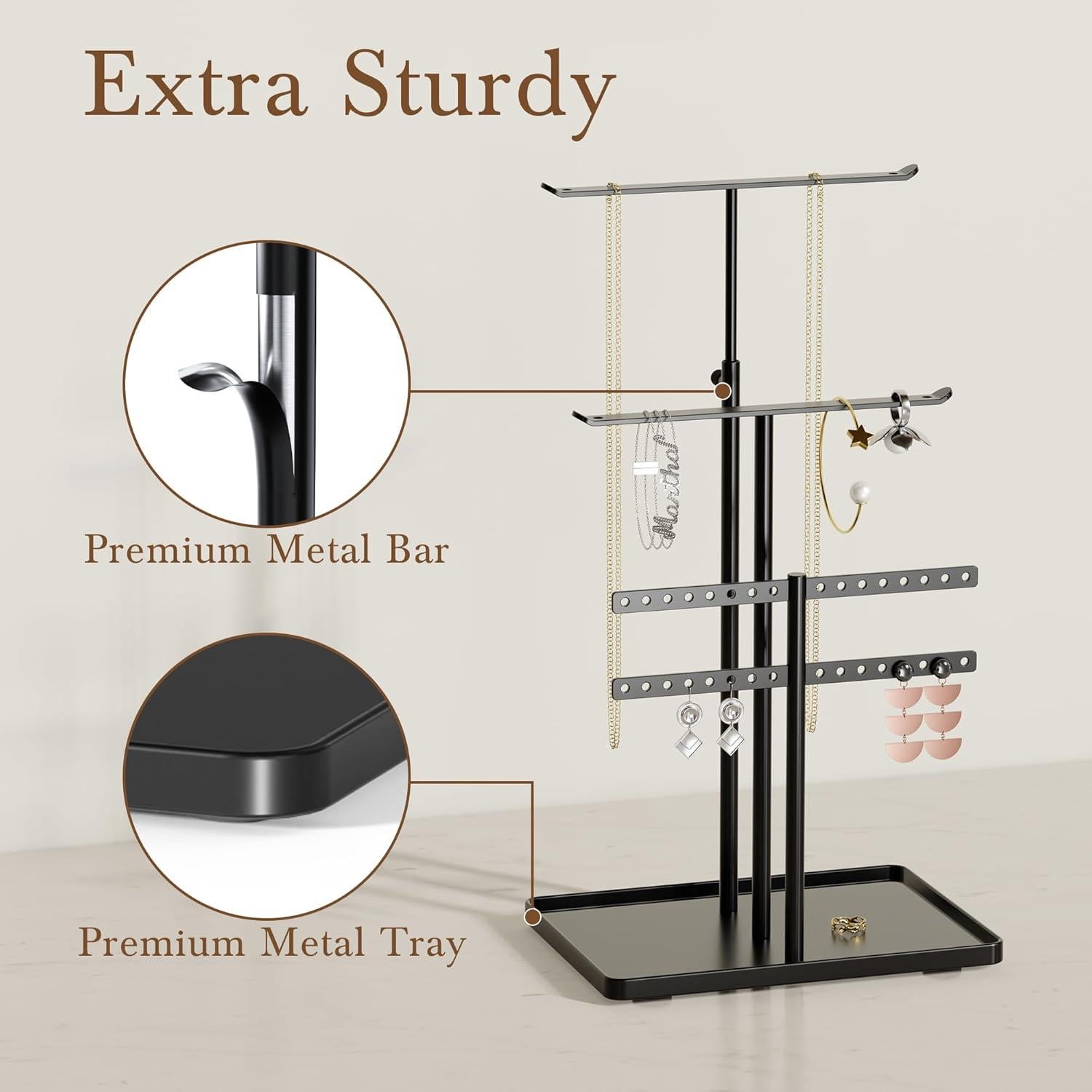 Soporte Organizador de Joyería Susswiff Ajustable 44 cm Metal Negro