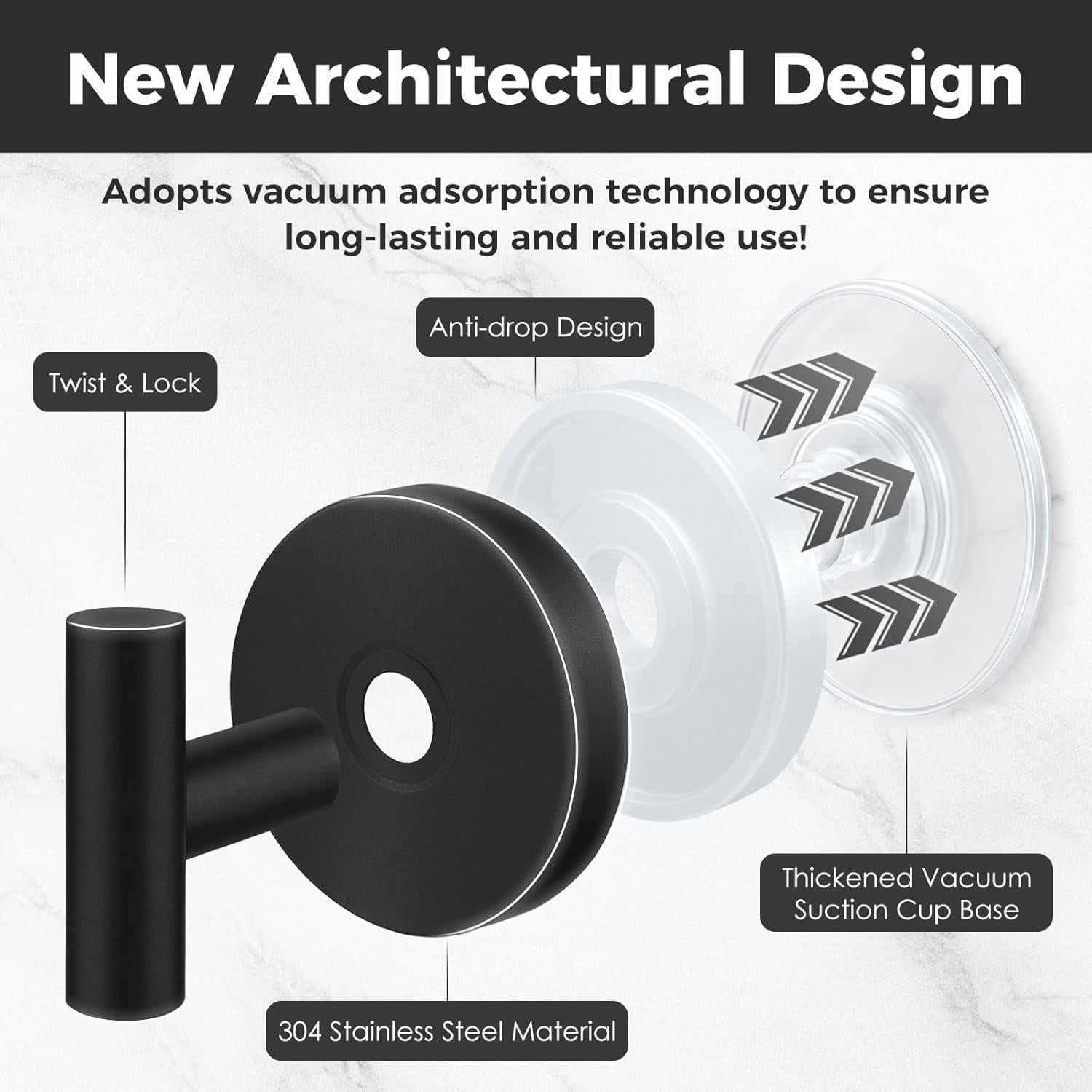 Ganchos de Ducha WingWider 4 Piezas Ventosa Alta Resistencia