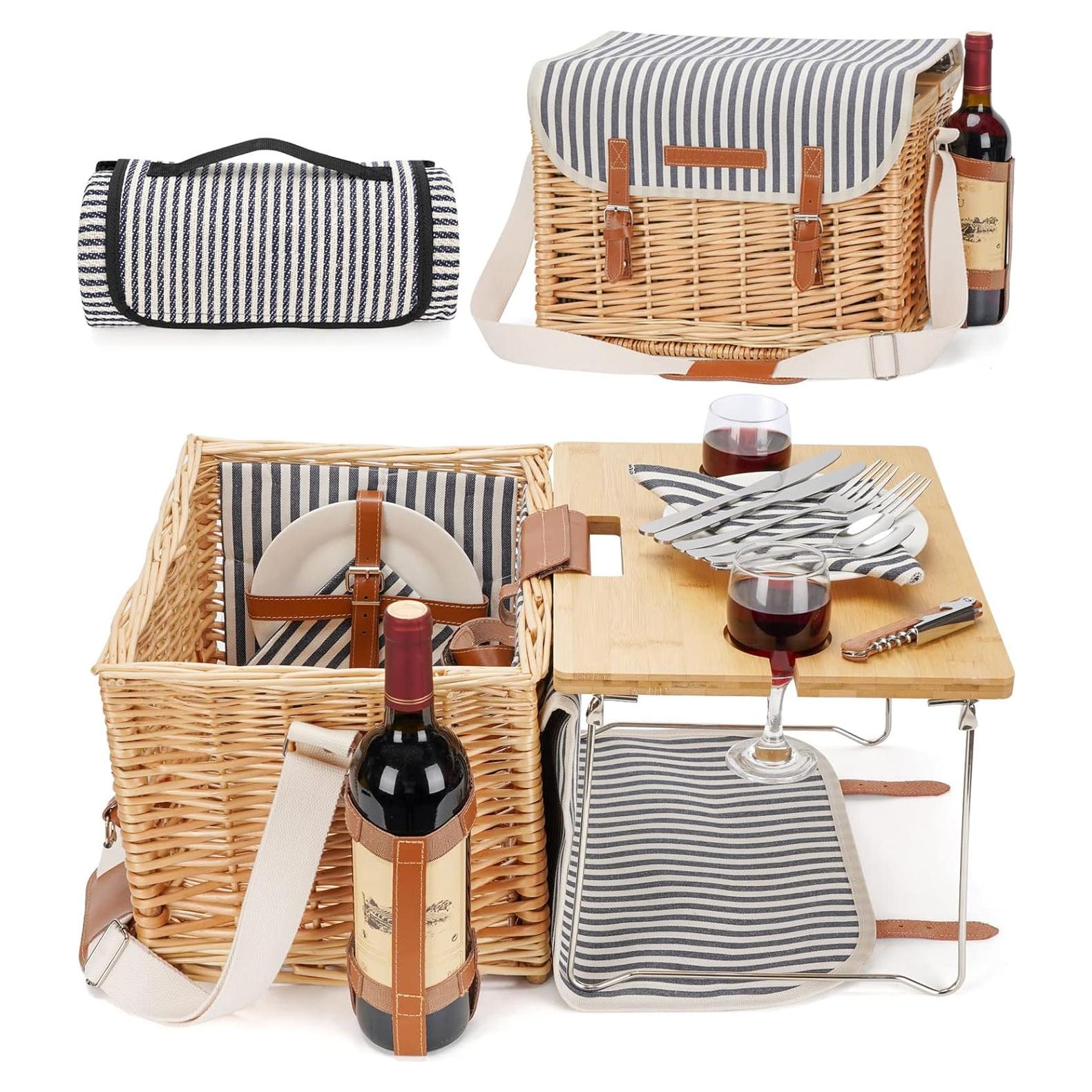 Cesta de Picnic WILLOW WEAVE para 2 con Mesa Desmontable