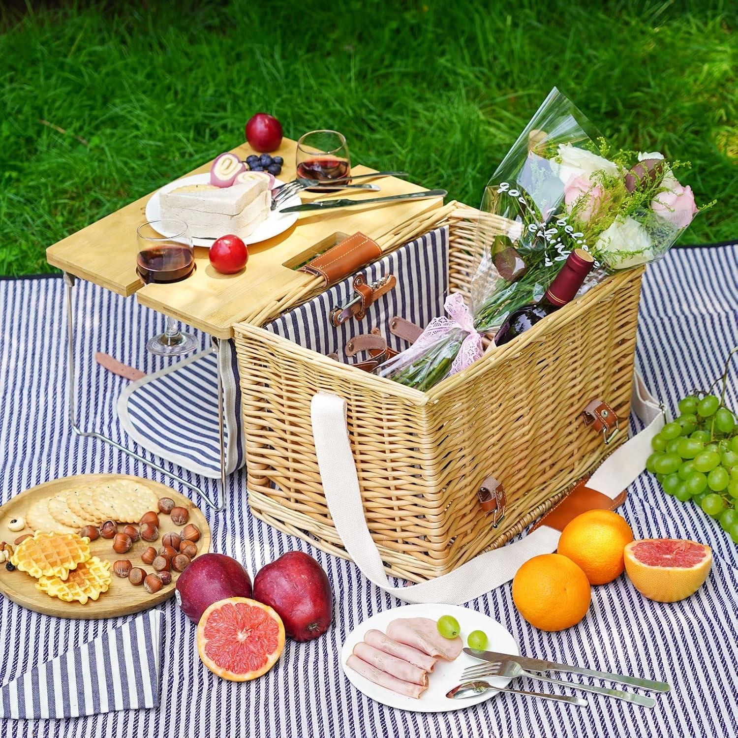 Cesta de Picnic WILLOW WEAVE para 2 con Mesa Desmontable