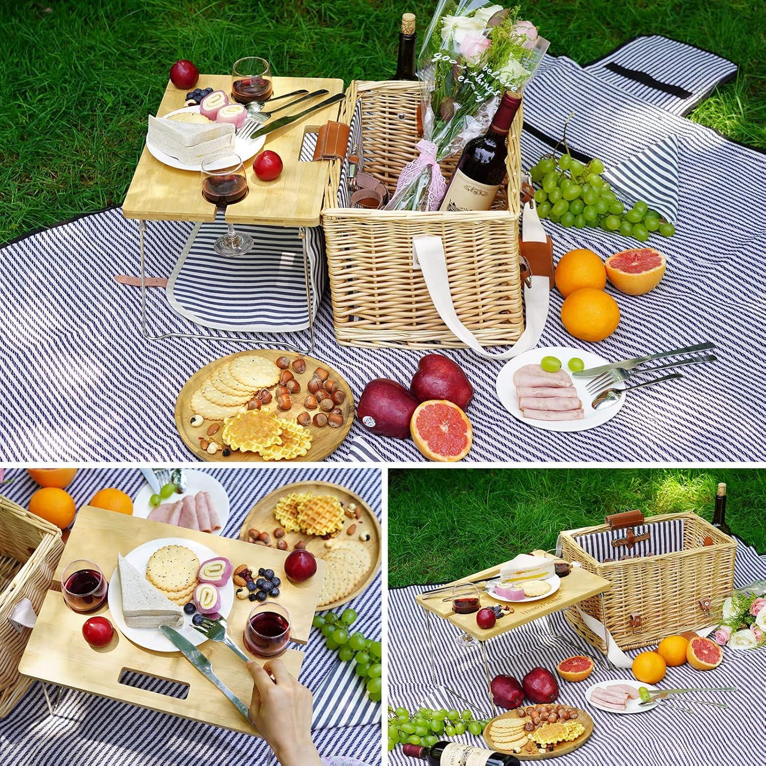 Cesta de Picnic WILLOW WEAVE para 2 con Mesa Desmontable
