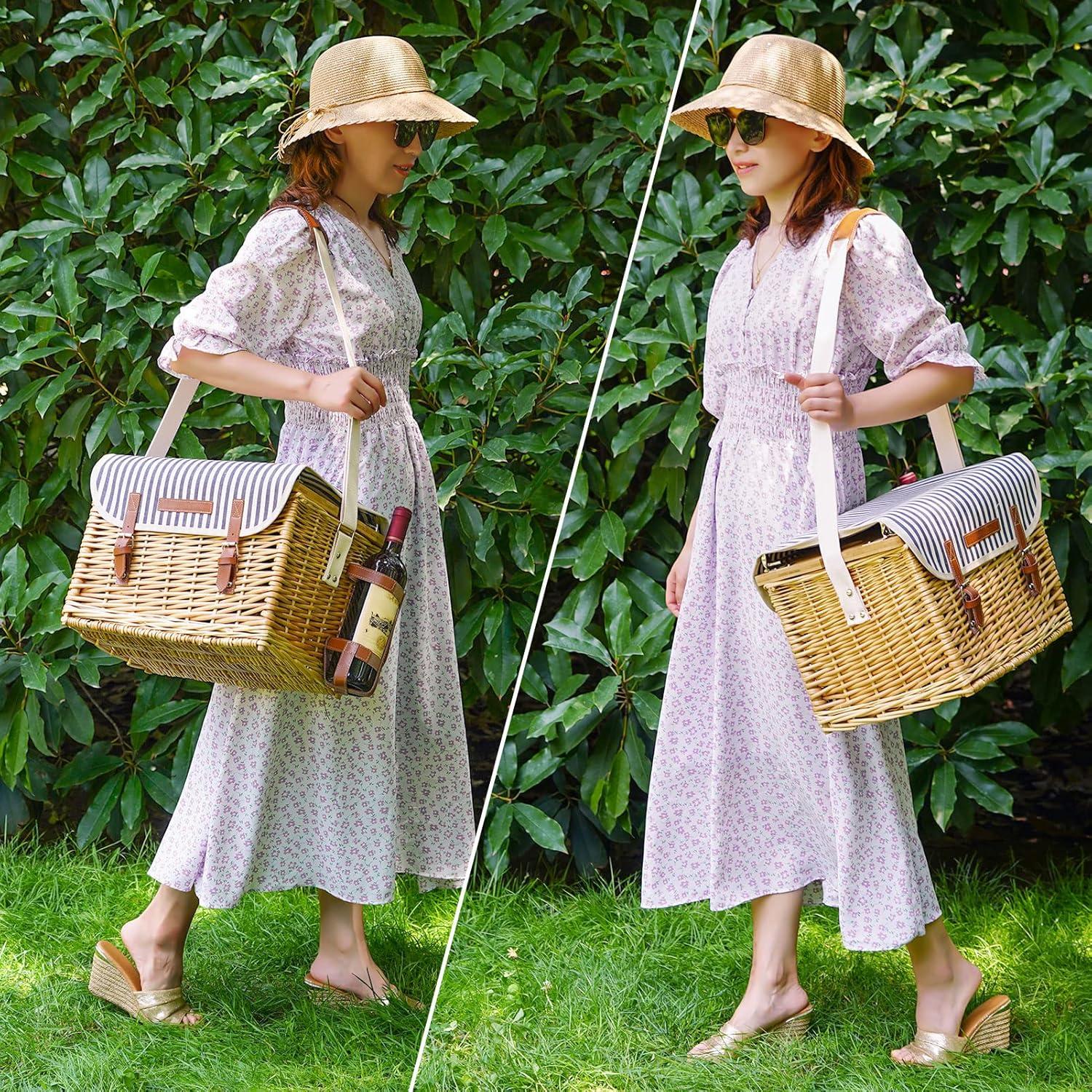 Cesta de Picnic WILLOW WEAVE para 2 con Mesa Desmontable