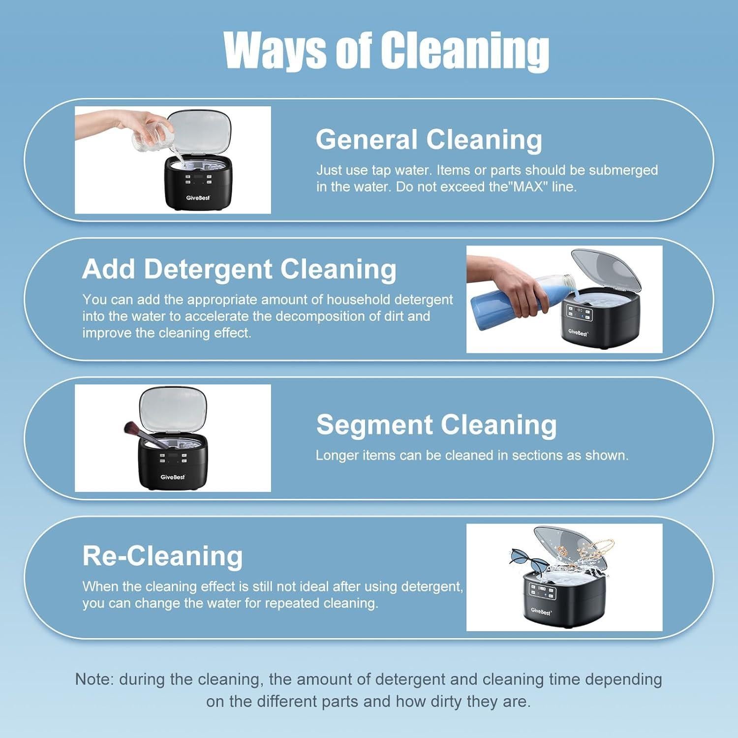 Limpiador Ultrasónico de Joyas GiveBest 750ml 43kHz Negro