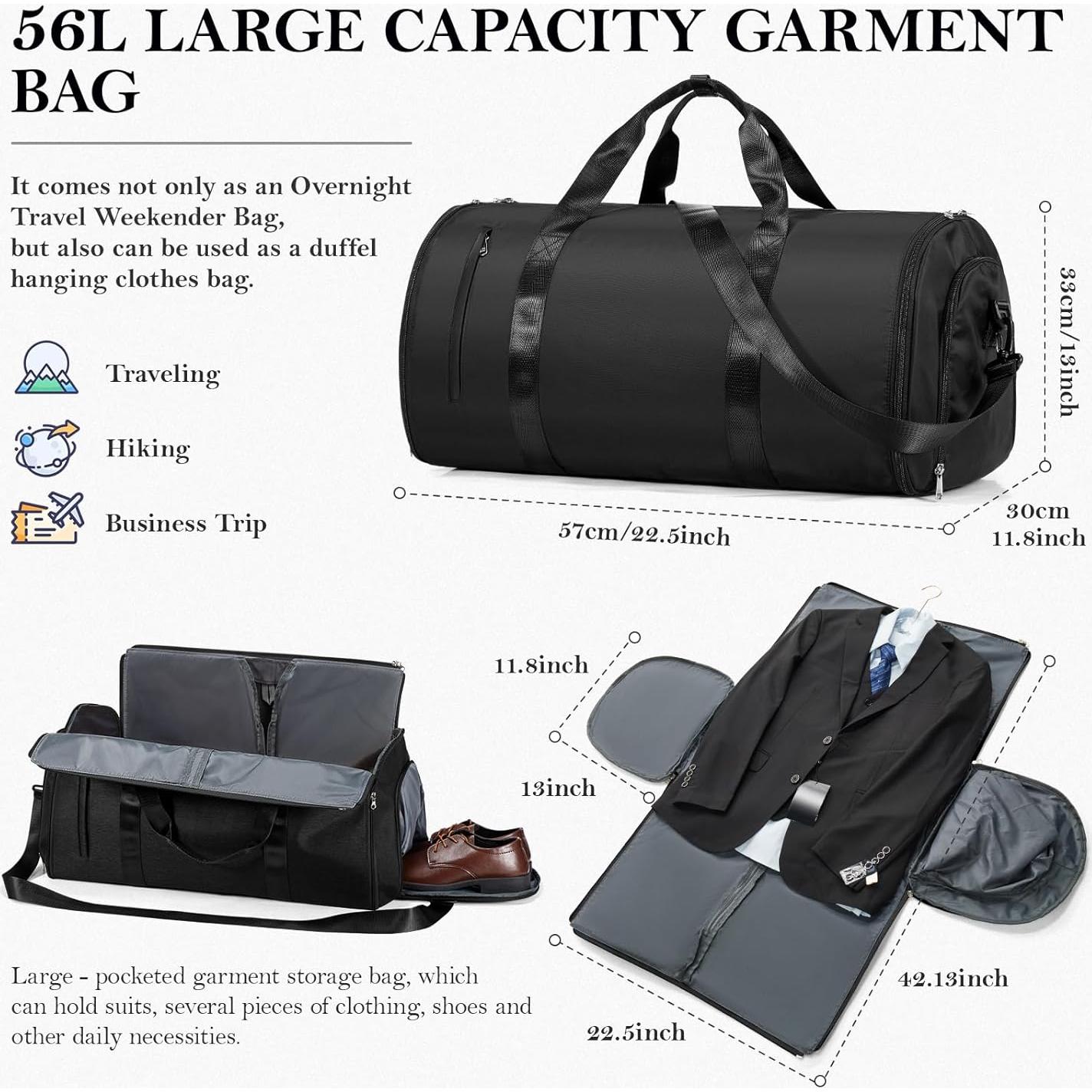 Bolsa de Ropa Plegable Coowoz 57x33x30cm Negro 2 en 1