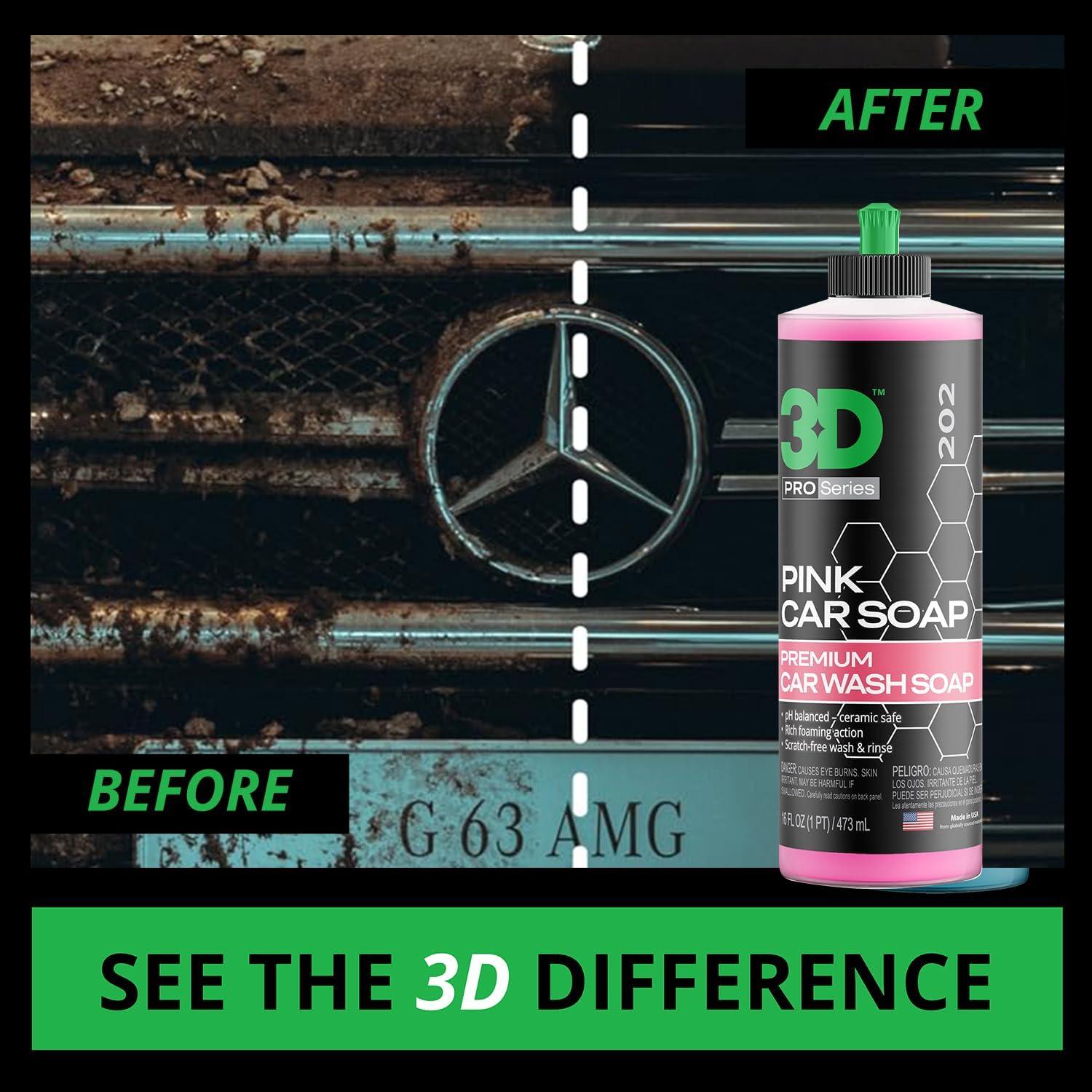 Jabón para Autos 3D Rosa 473 ml - Alta Espuma y Brillo