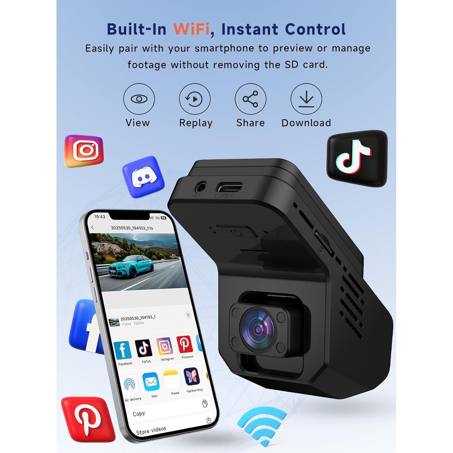 Cámara Dash Doble TUIFAC GT803 2.5K+1080P con Wi-Fi