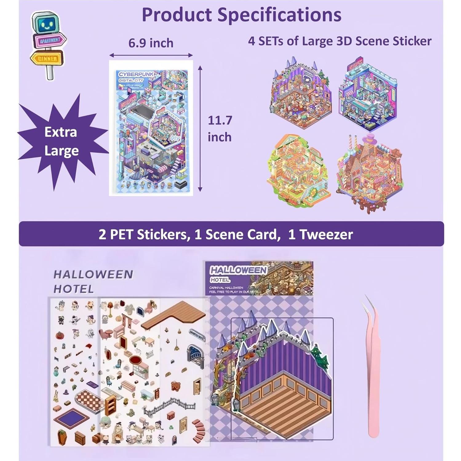 Stickers 3D Halloween Genérico - 4 Conjuntos DIY Grande