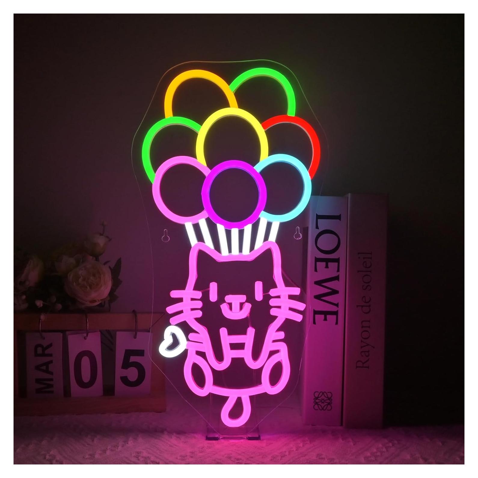 Luz de Neón LED Gato de Pelota 22x42 cm Decoración