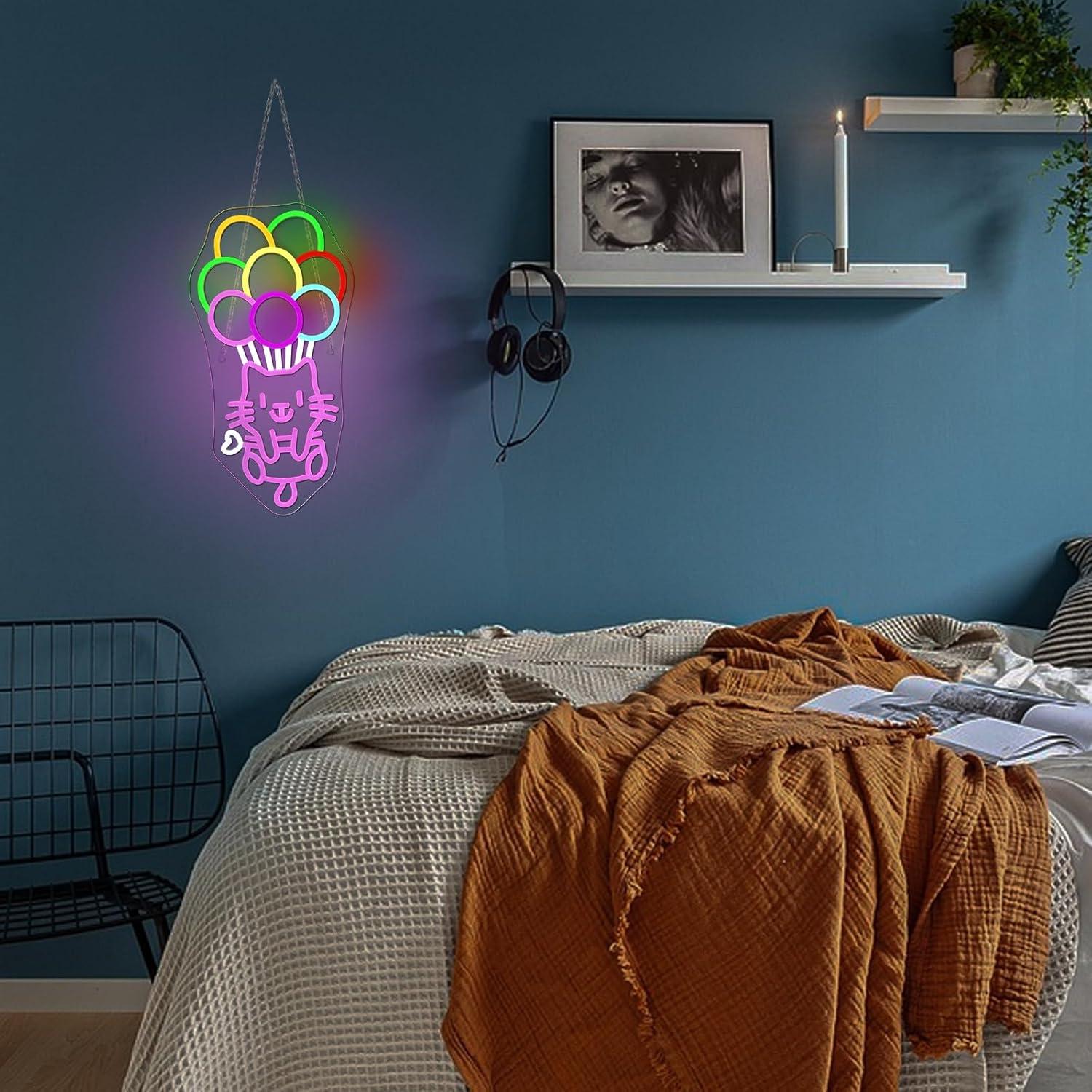 Luz de Neón LED Gato de Pelota 22x42 cm Decoración