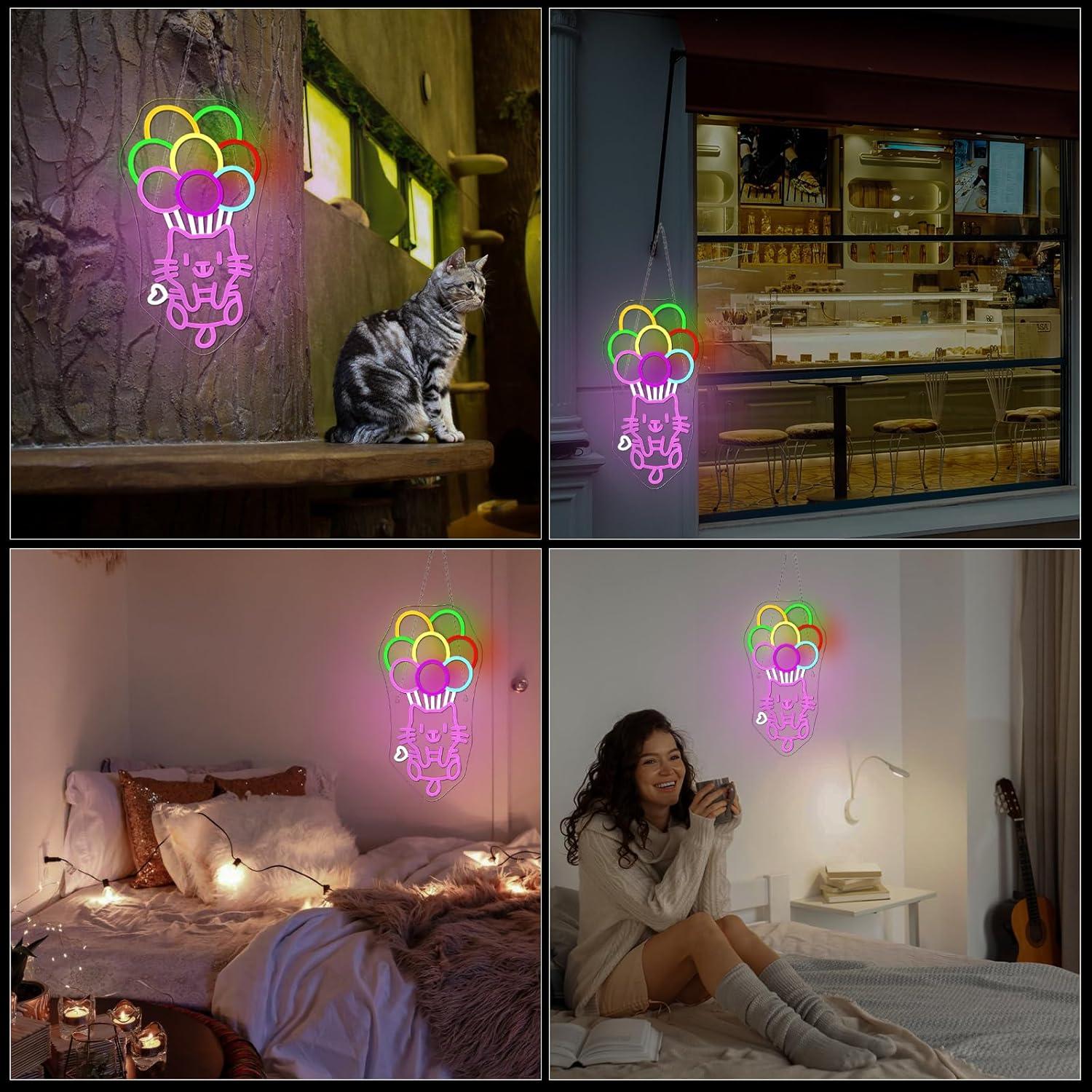 Luz de Neón LED Gato de Pelota 22x42 cm Decoración