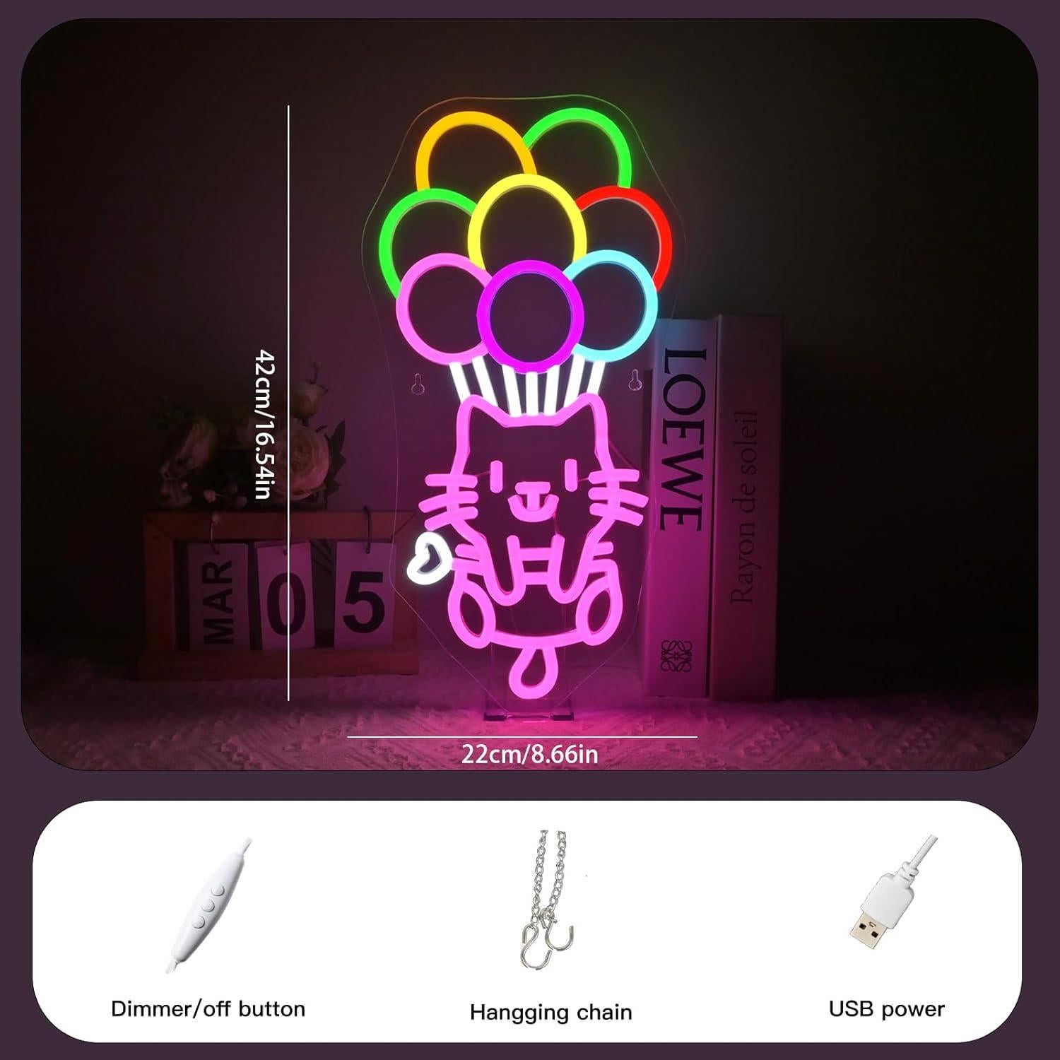 Luz de Neón LED Gato de Pelota 22x42 cm Decoración