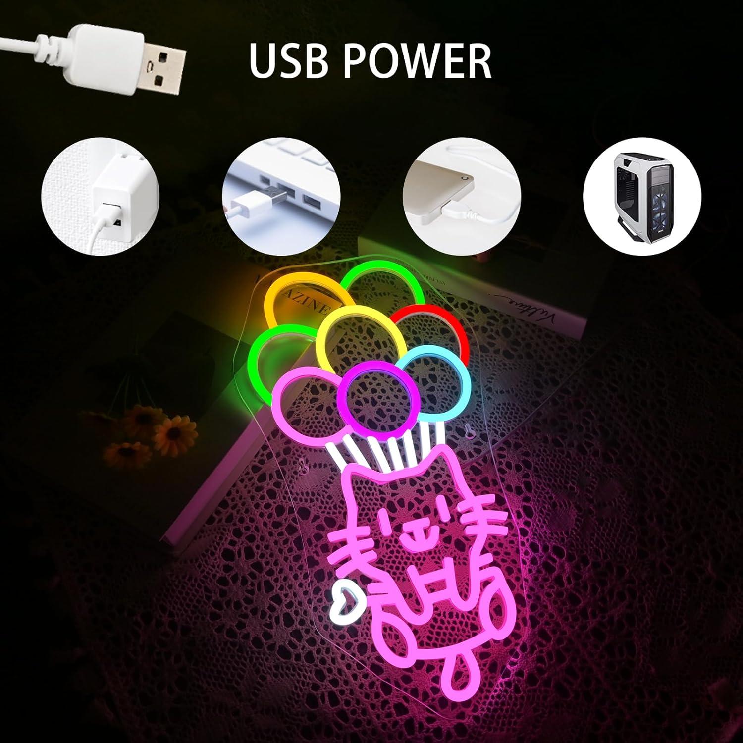 Luz de Neón LED Gato de Pelota 22x42 cm Decoración