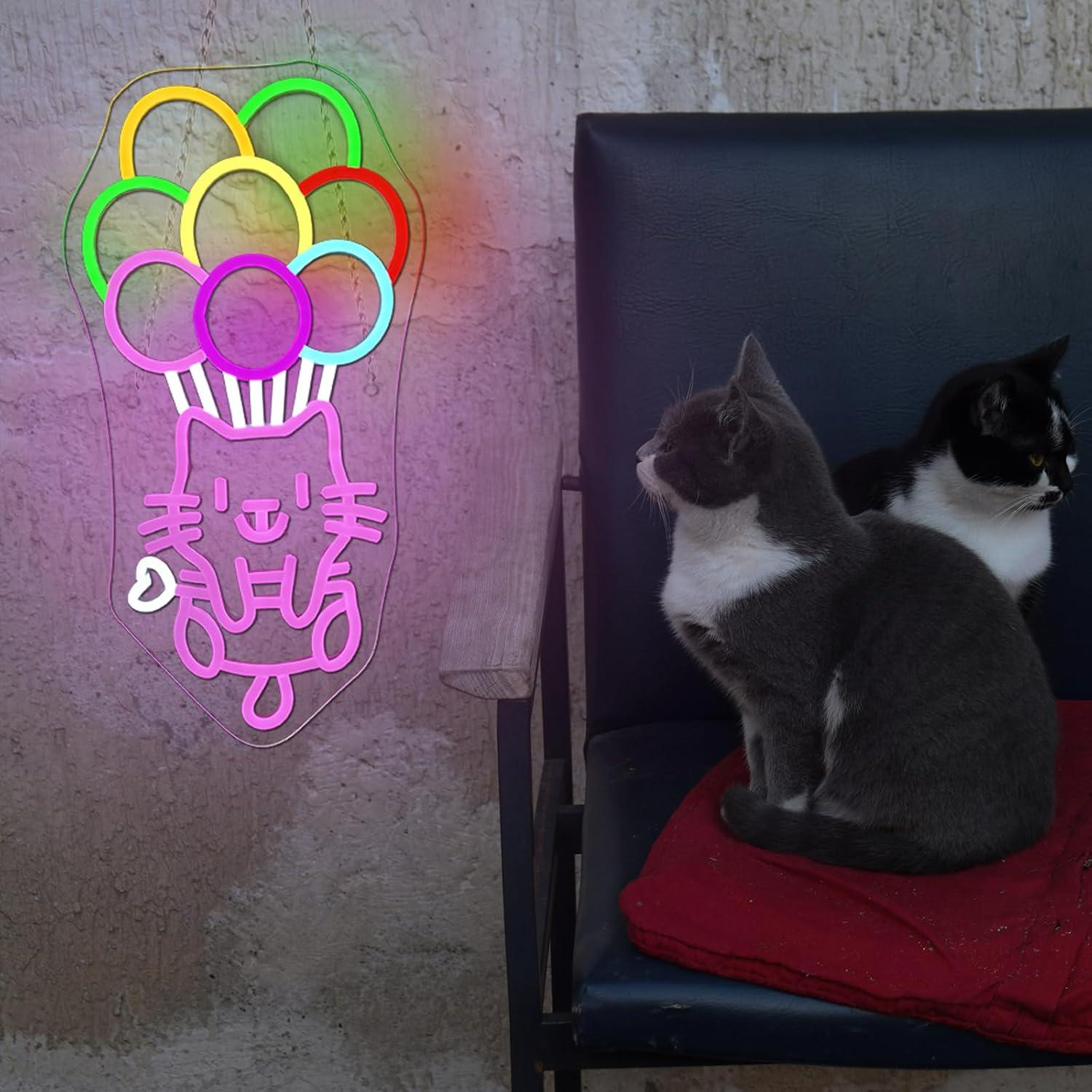 Luz de Neón LED Gato de Pelota 22x42 cm Decoración