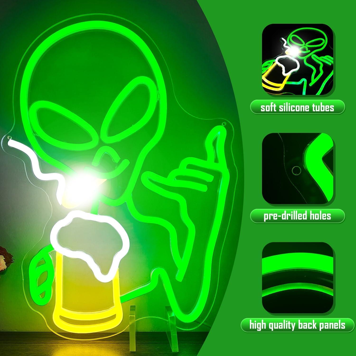 Letrero de Neón Alienígena Verde Dimmable Geeinar 30x10 cm