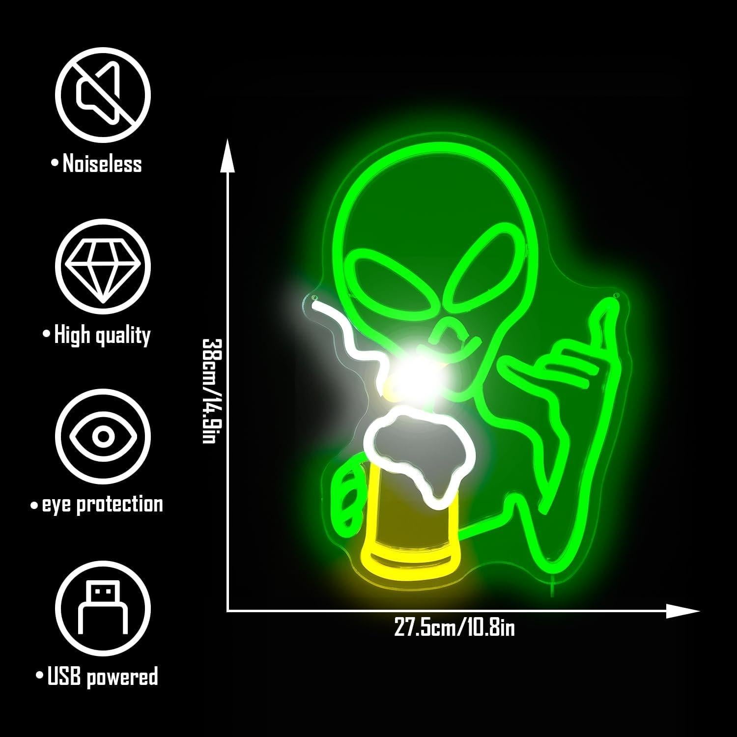 Letrero de Neón Alienígena Verde Dimmable Geeinar 30x10 cm