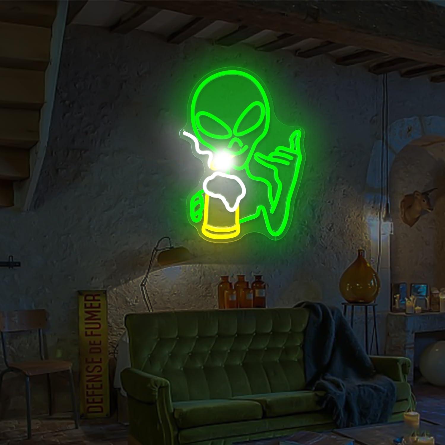 Letrero de Neón Alienígena Verde Dimmable Geeinar 30x10 cm