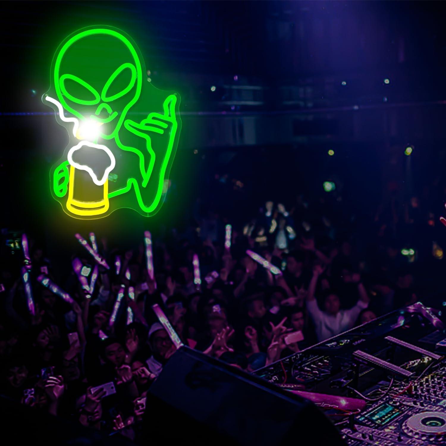 Letrero de Neón Alienígena Verde Dimmable Geeinar 30x10 cm