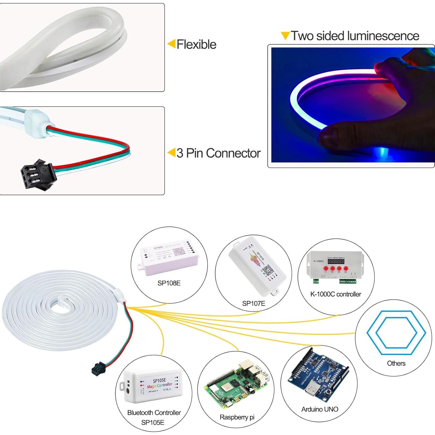 Tira LED Neón RGB 12V 2m IP67 Flexible 192 LEDs Tesfish
