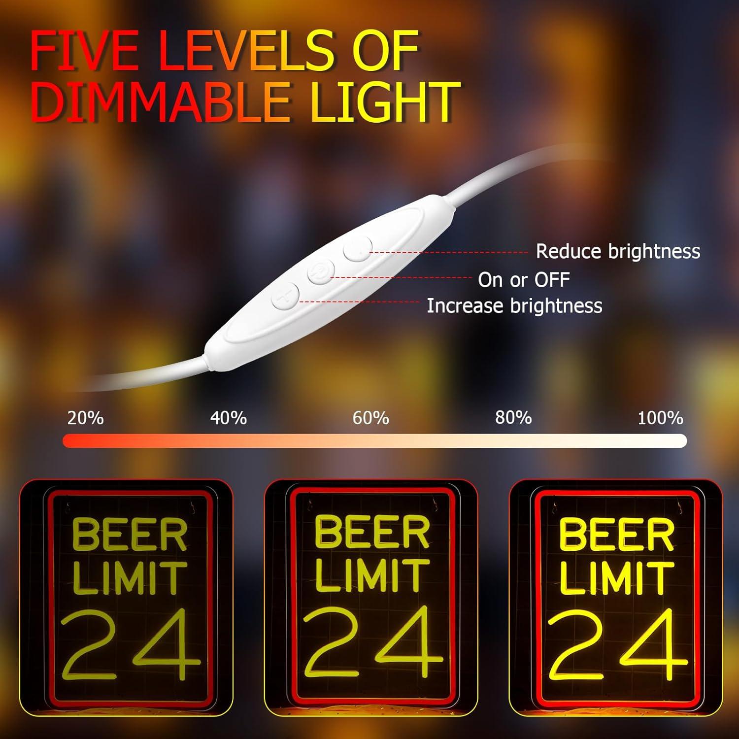 Luz de Neón LED Mojoish Límite de Cerveza 24 Dimmable