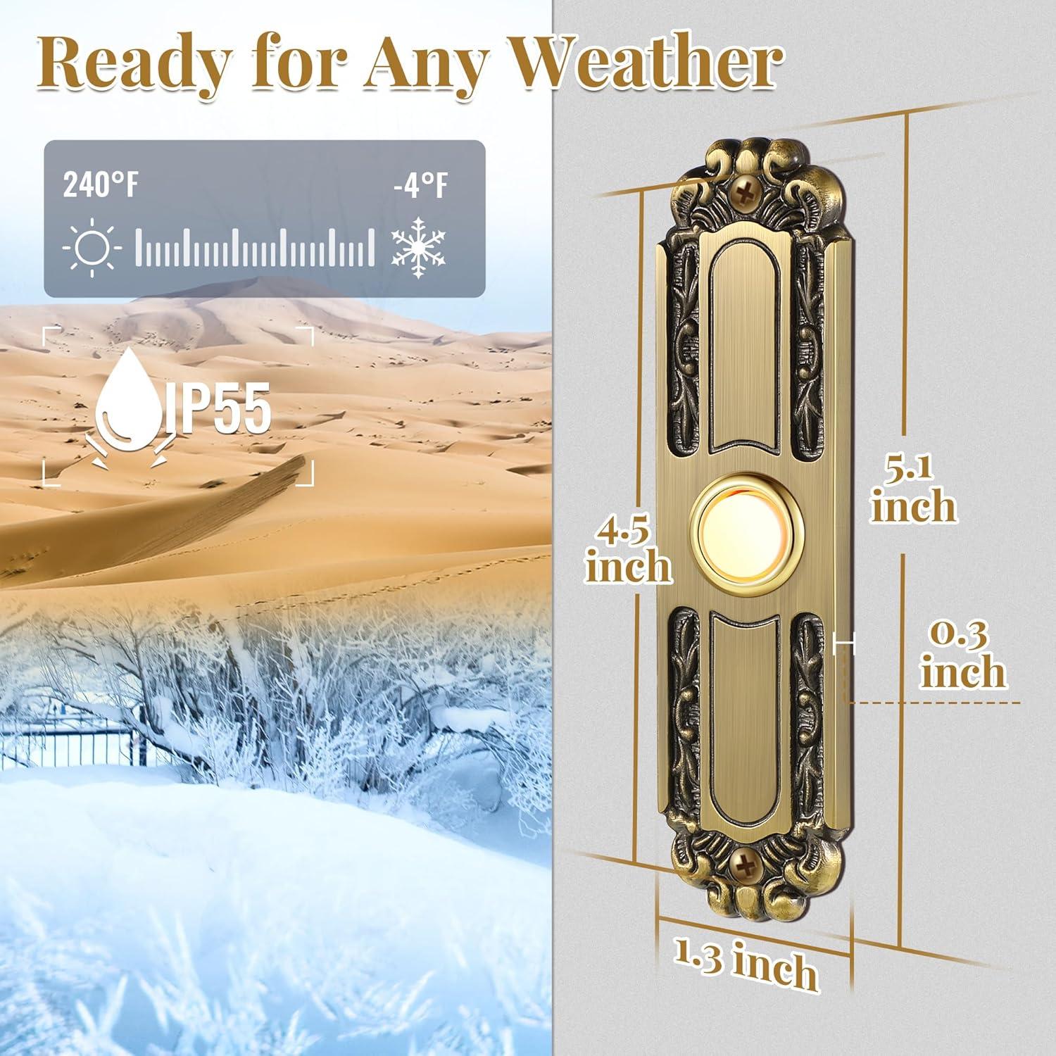 Botón de Timbre Iluminado Dreyoo Retro de Metal 13 cm