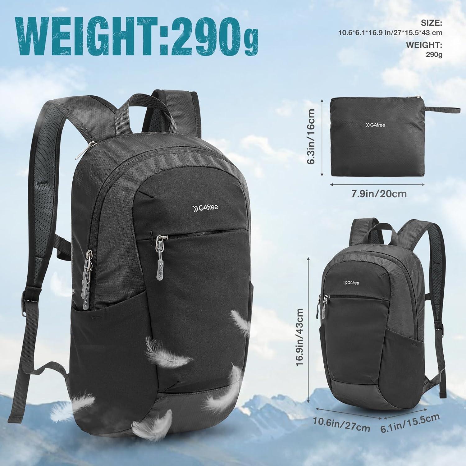 Mochila de Senderismo Plegable G4Free 20L Ligera Negra