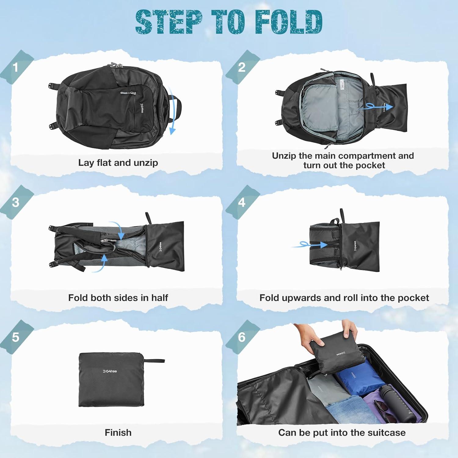 Mochila de Senderismo Plegable G4Free 20L Ligera Negra