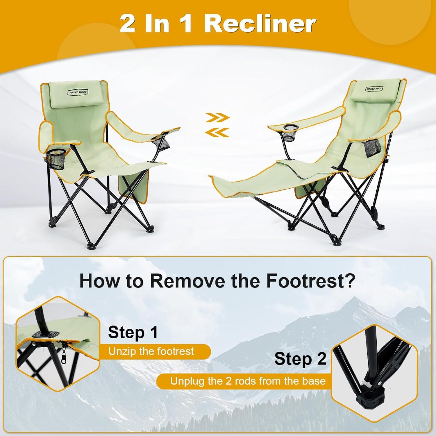 Silla de Camping Plegable YOUNG WOOD Verde Reclinable 150kg