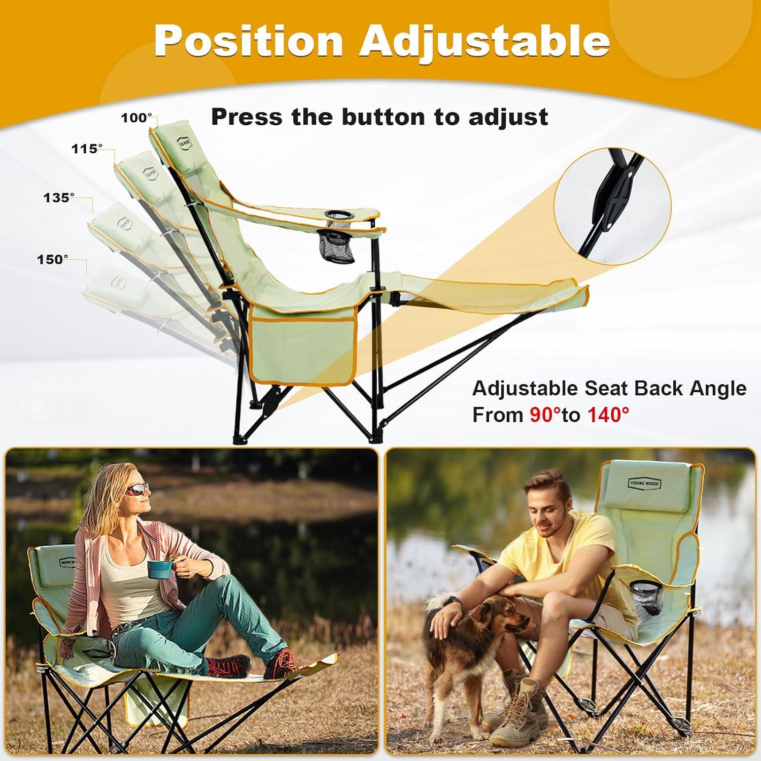 Silla de Camping Plegable YOUNG WOOD Verde Reclinable 150kg