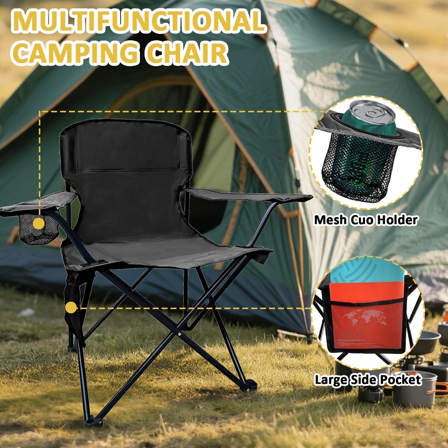 Silla de Camping Plegable VOYSIGN Negra con Portavasos 102kg