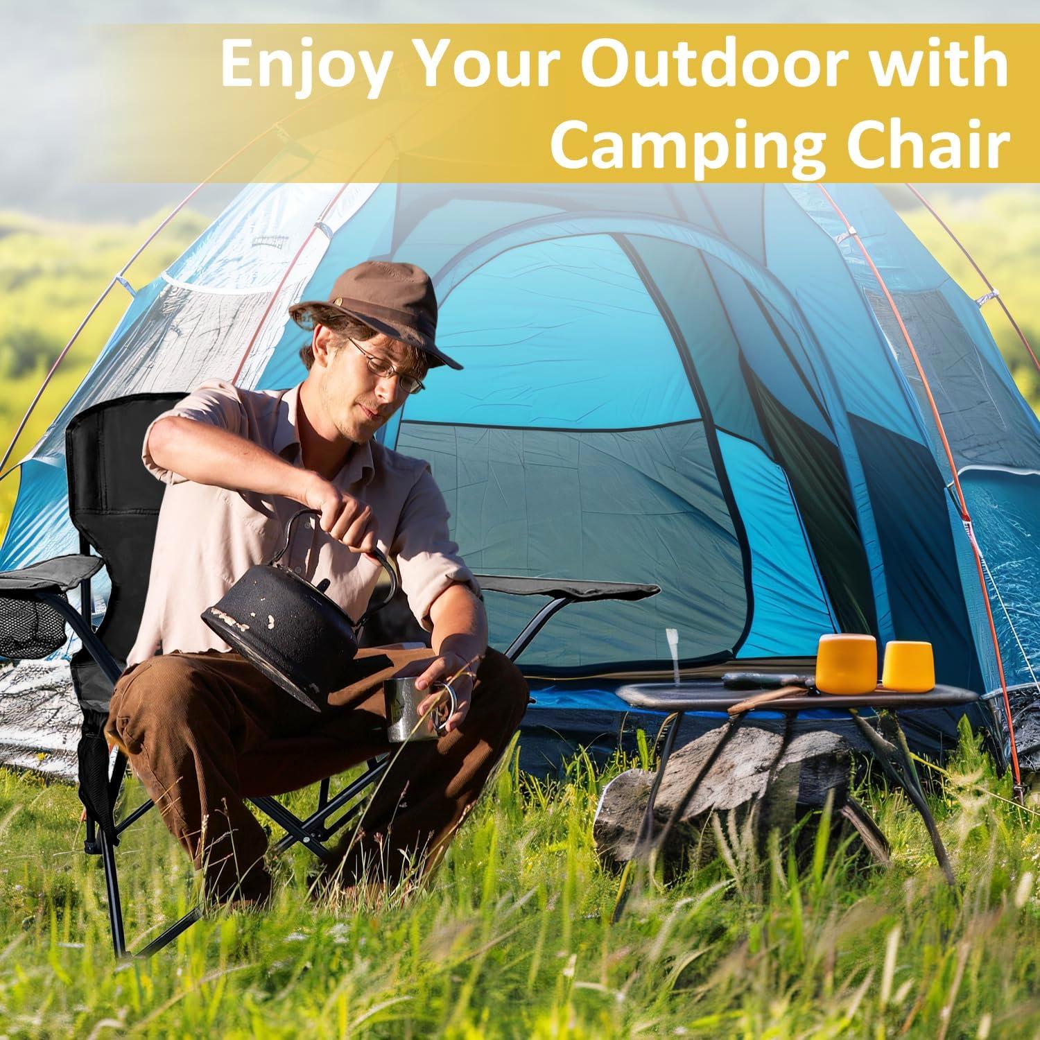 Silla de Camping Plegable VOYSIGN Negra con Portavasos 102kg