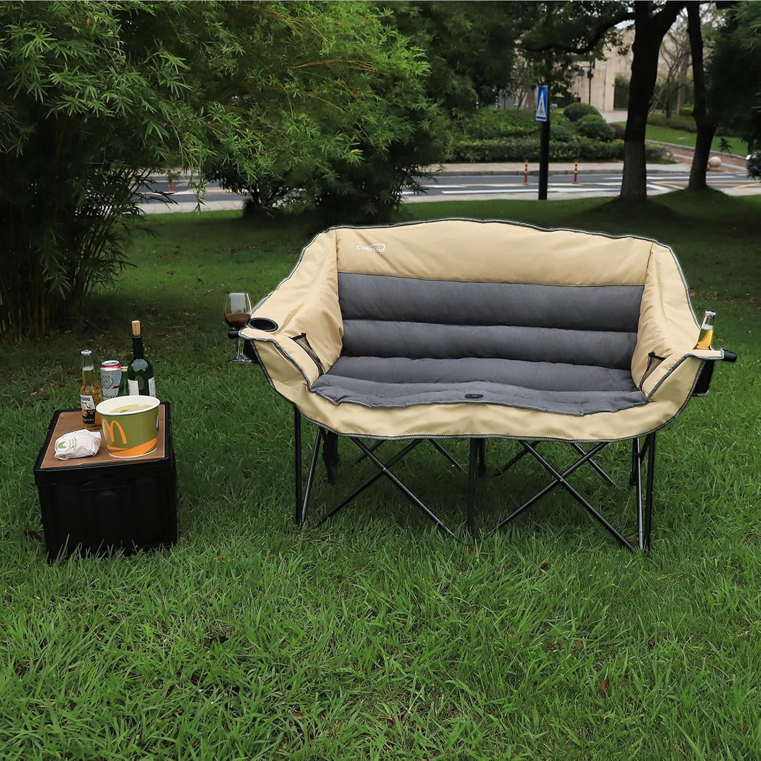 Silla de Camping Doble Colorsoul Beige Acolchada 272kg