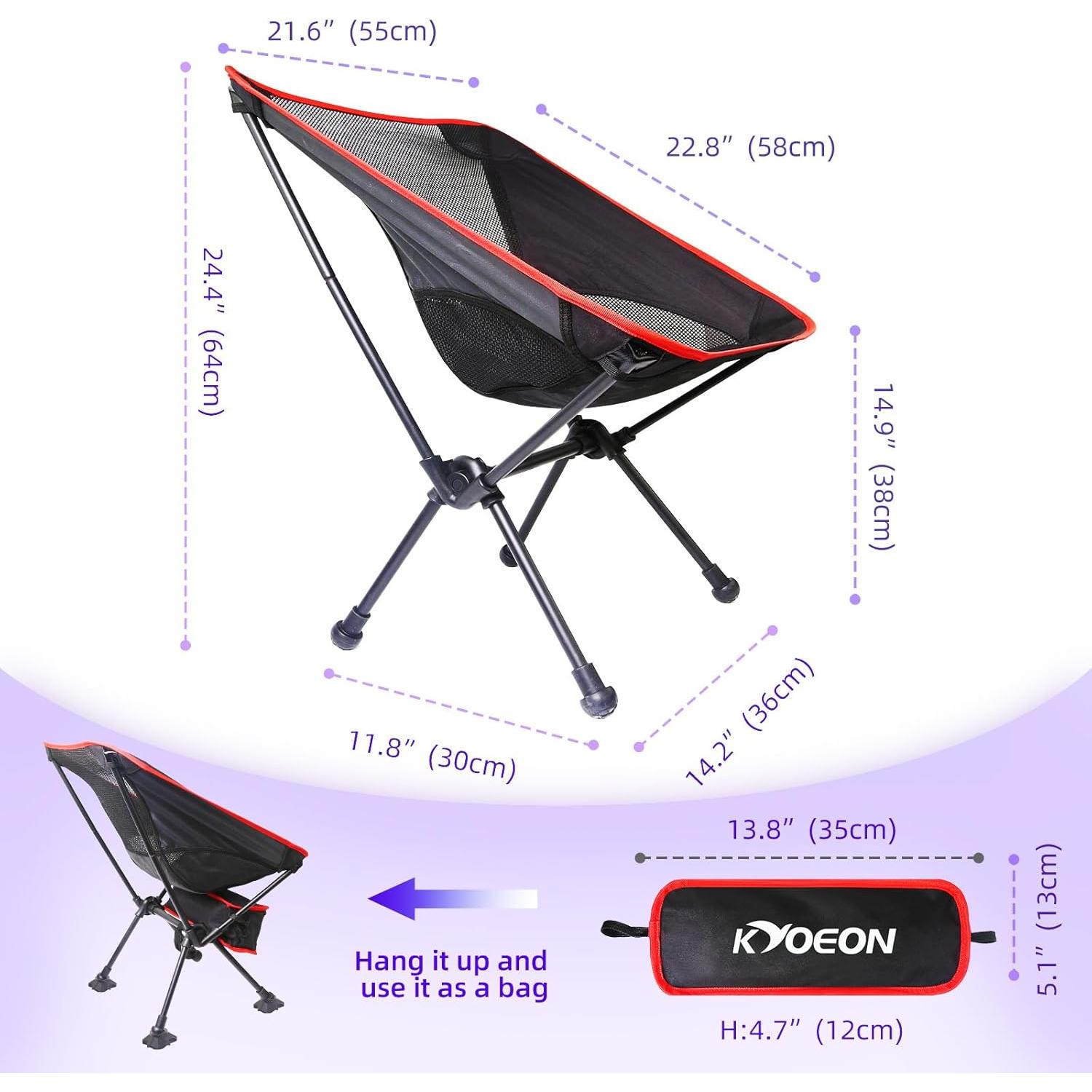 Silla de Camping Plegable KYOEON Negra Soporta 150Kg