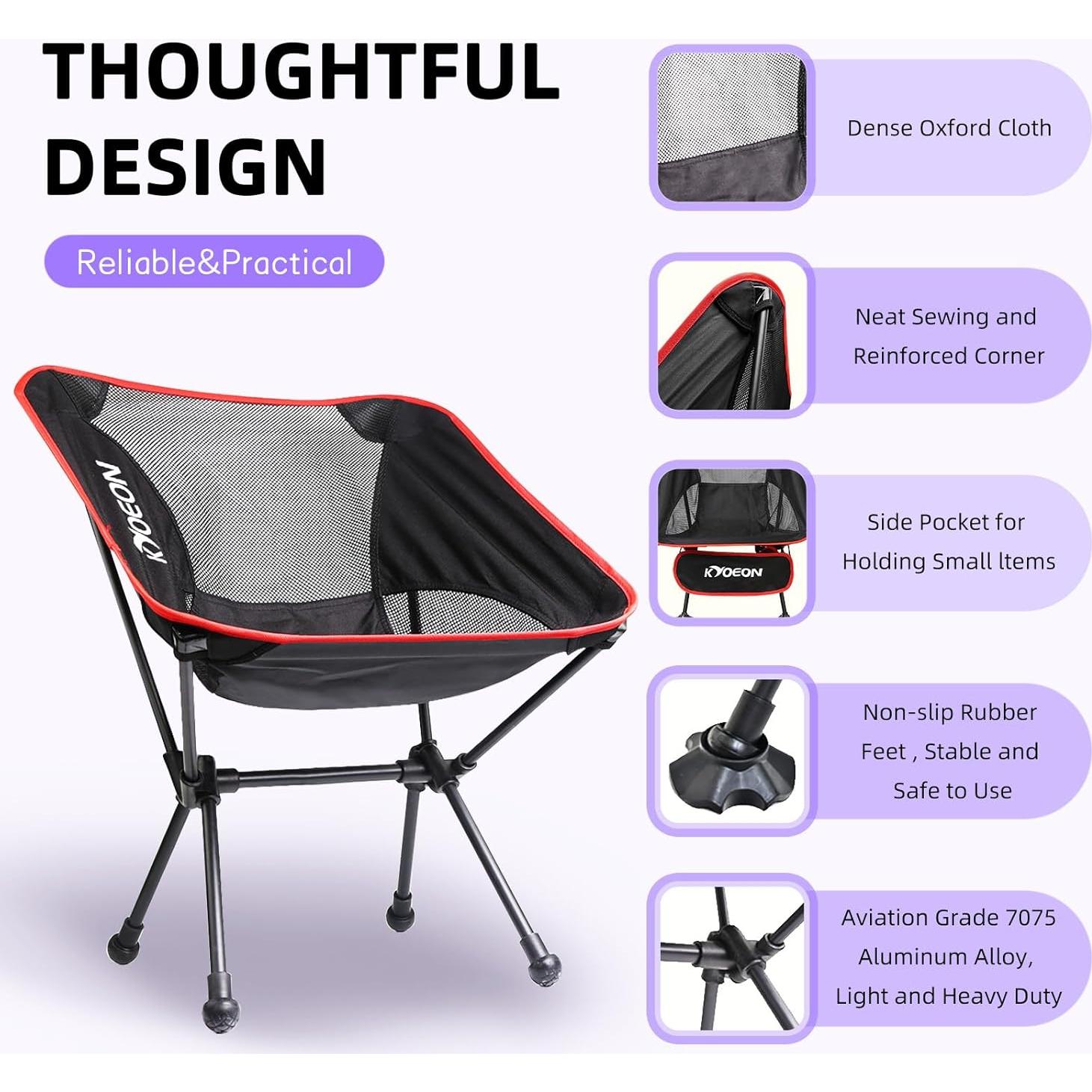 Silla de Camping Plegable KYOEON Negra Soporta 150Kg