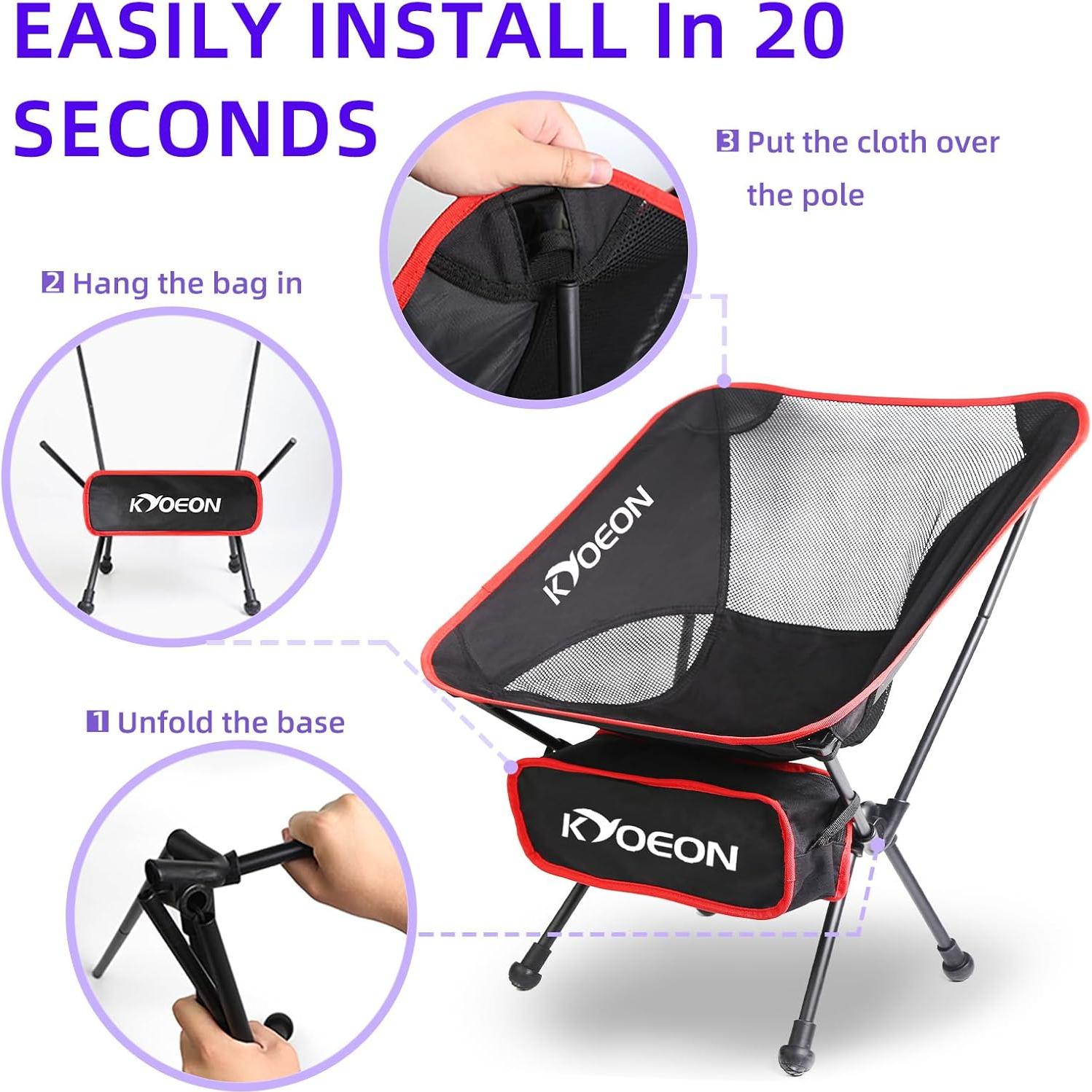 Silla de Camping Plegable KYOEON Negra Soporta 150Kg