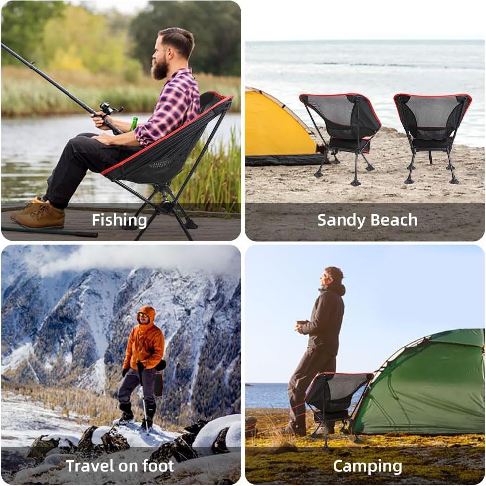 Silla de Camping Plegable KYOEON Negra Soporta 150Kg