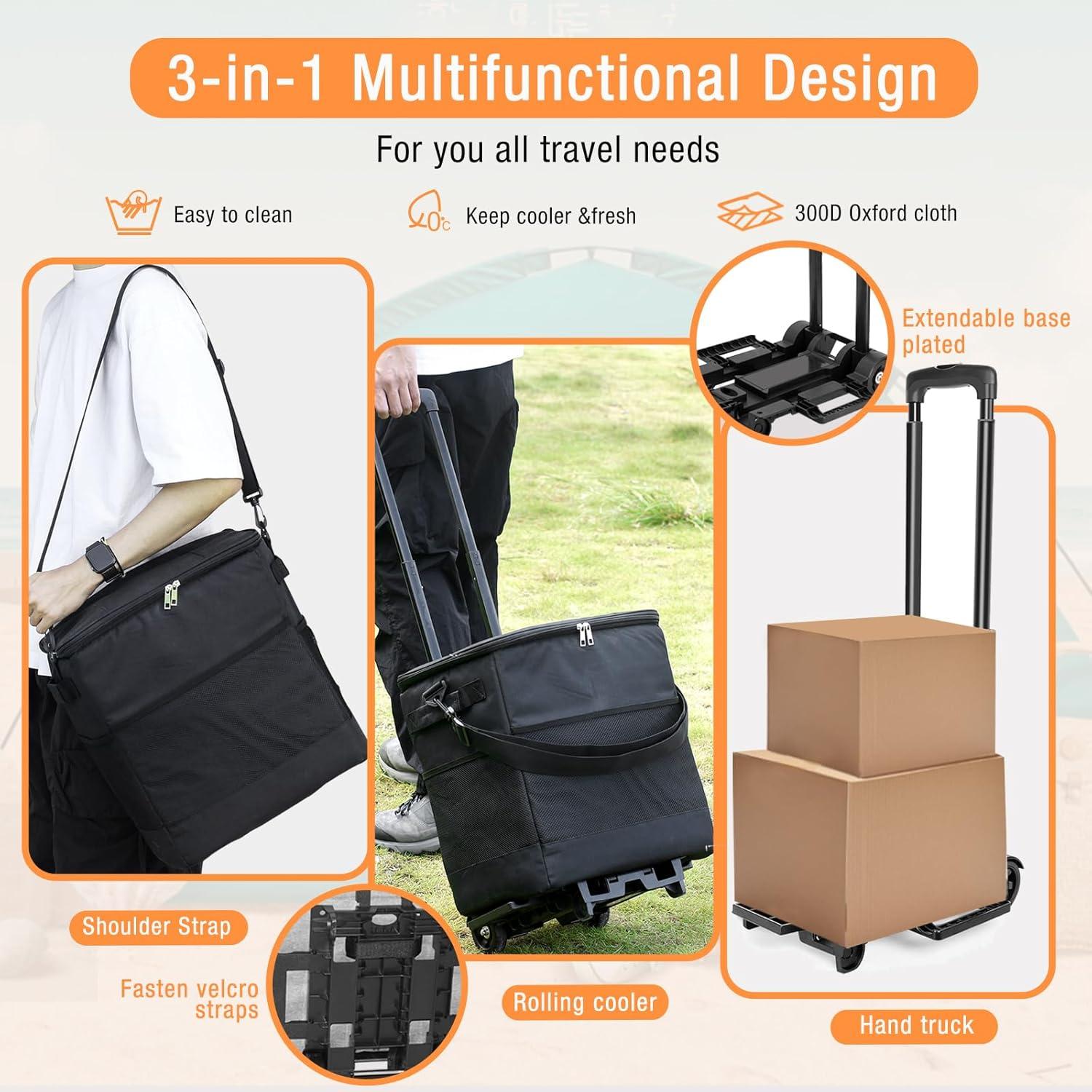 Enfriador Rodante Plegable ZHJINGYU 40L con Carrito y Aislamiento