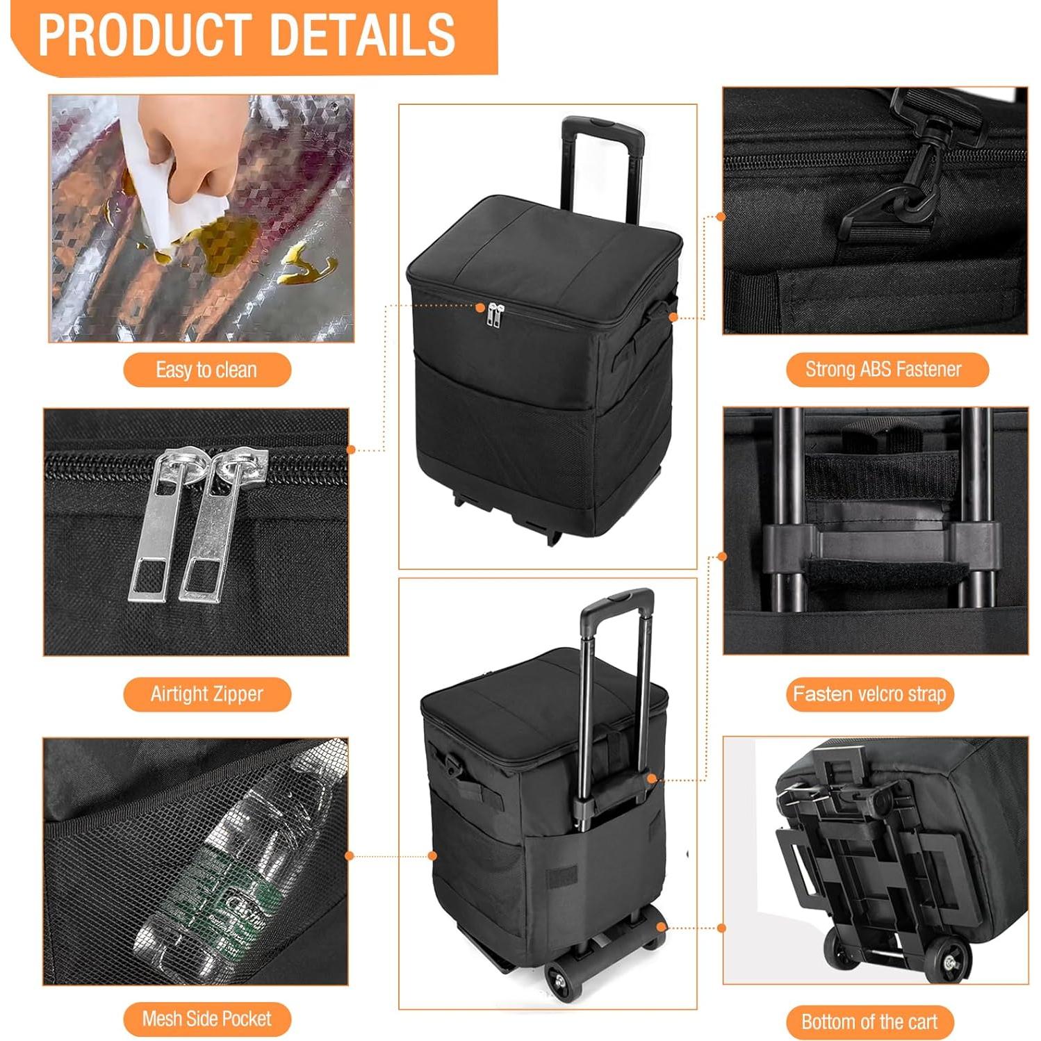 Enfriador Rodante Plegable ZHJINGYU 40L con Carrito y Aislamiento