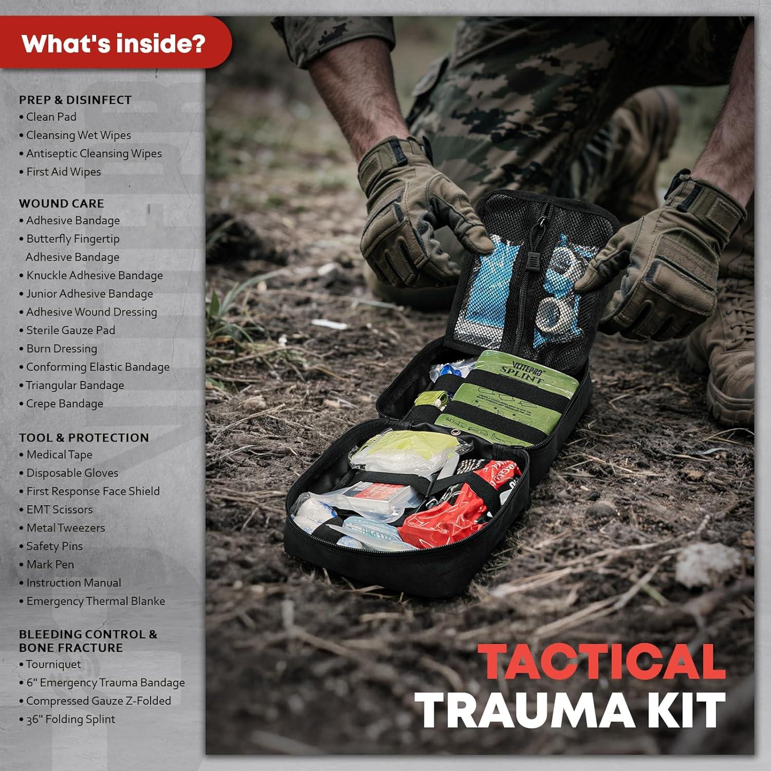 Kit de Primeros Auxilios Trauma VLITEPRO - Bolsa Táctica Negra