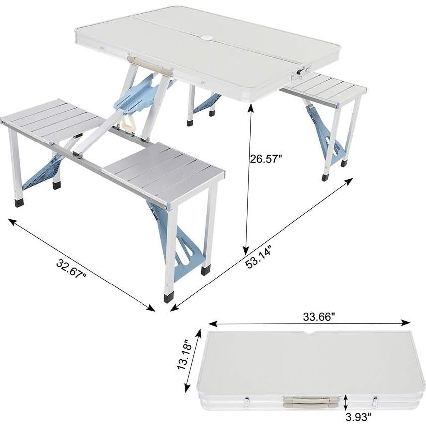 Mesa de Picnic Plegable Shyneer 135.5x83 cm Plata para Camping
