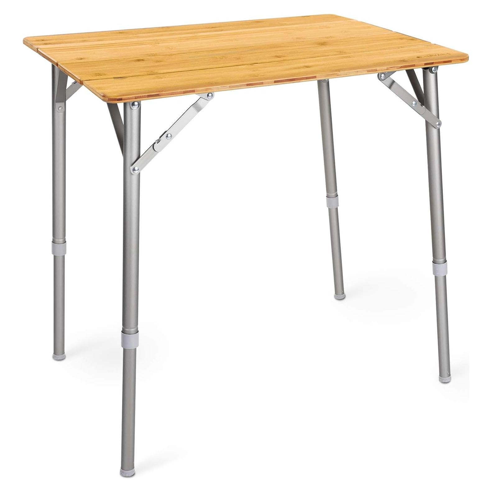 Mesa Plegable Portátil Navaris de Bambú - Altura Ajustable 65 cm