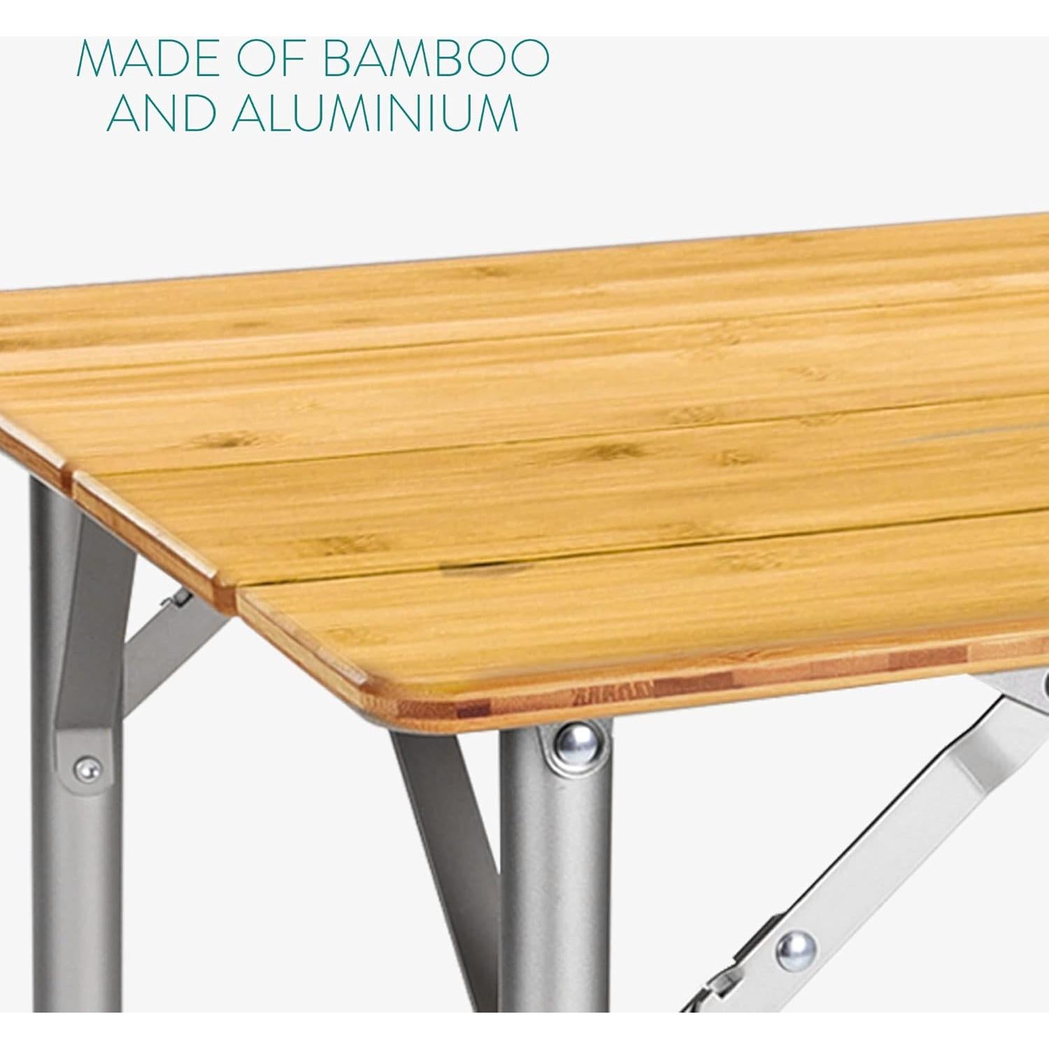 Mesa Plegable Portátil Navaris de Bambú - Altura Ajustable 65 cm