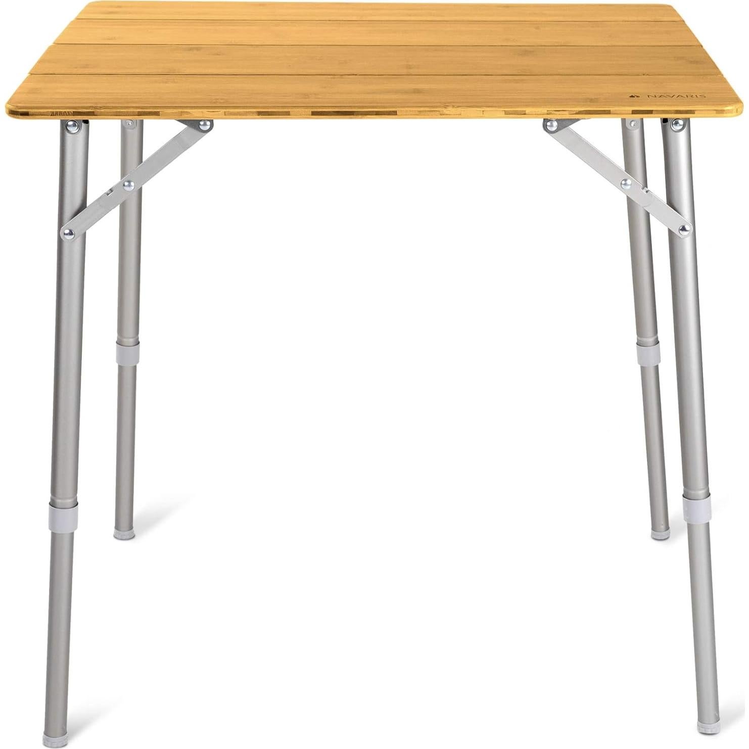 Mesa Plegable Portátil Navaris de Bambú - Altura Ajustable 65 cm